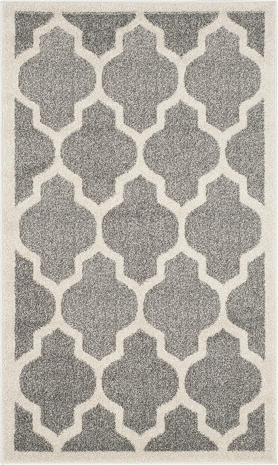 Dark Grey and Beige Geometric Synthetic Reversible Area Rug