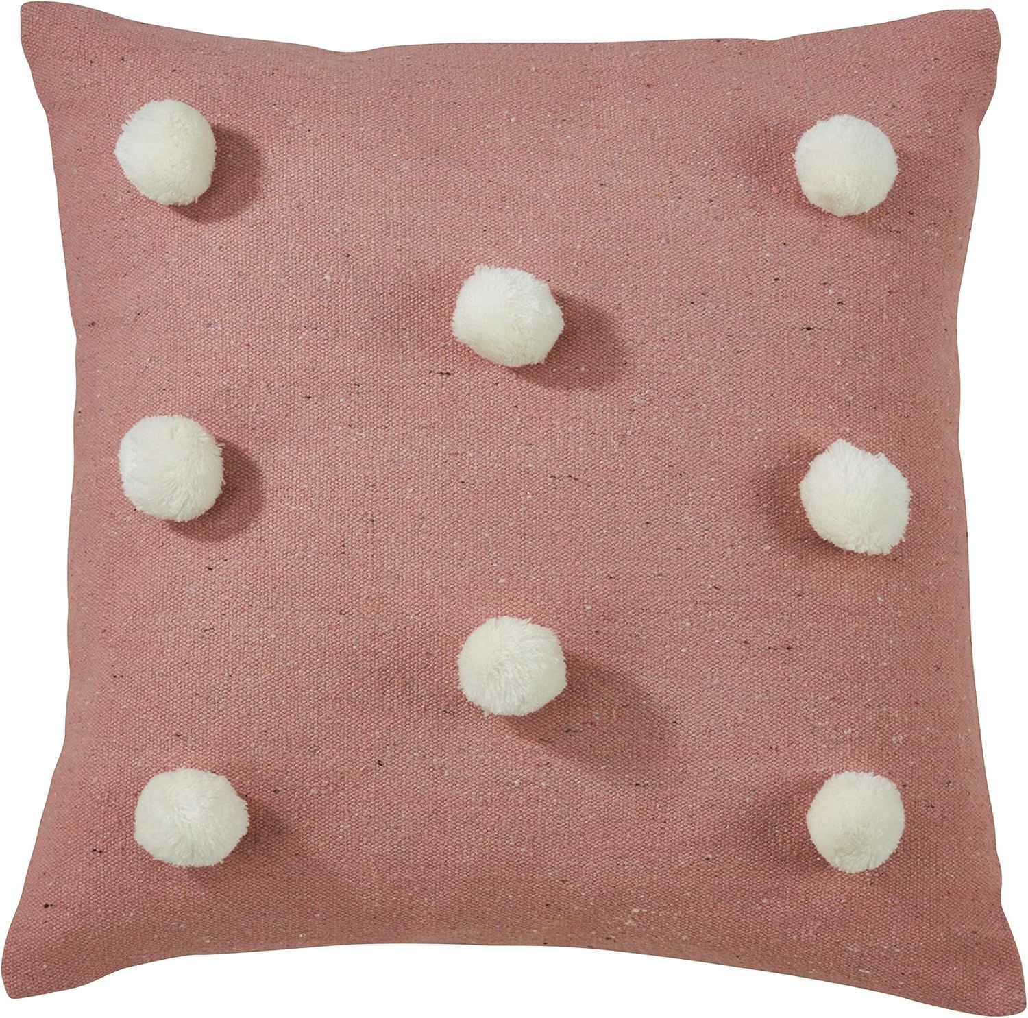 Pink Cotton Square Pom Pom Throw Pillow 22"