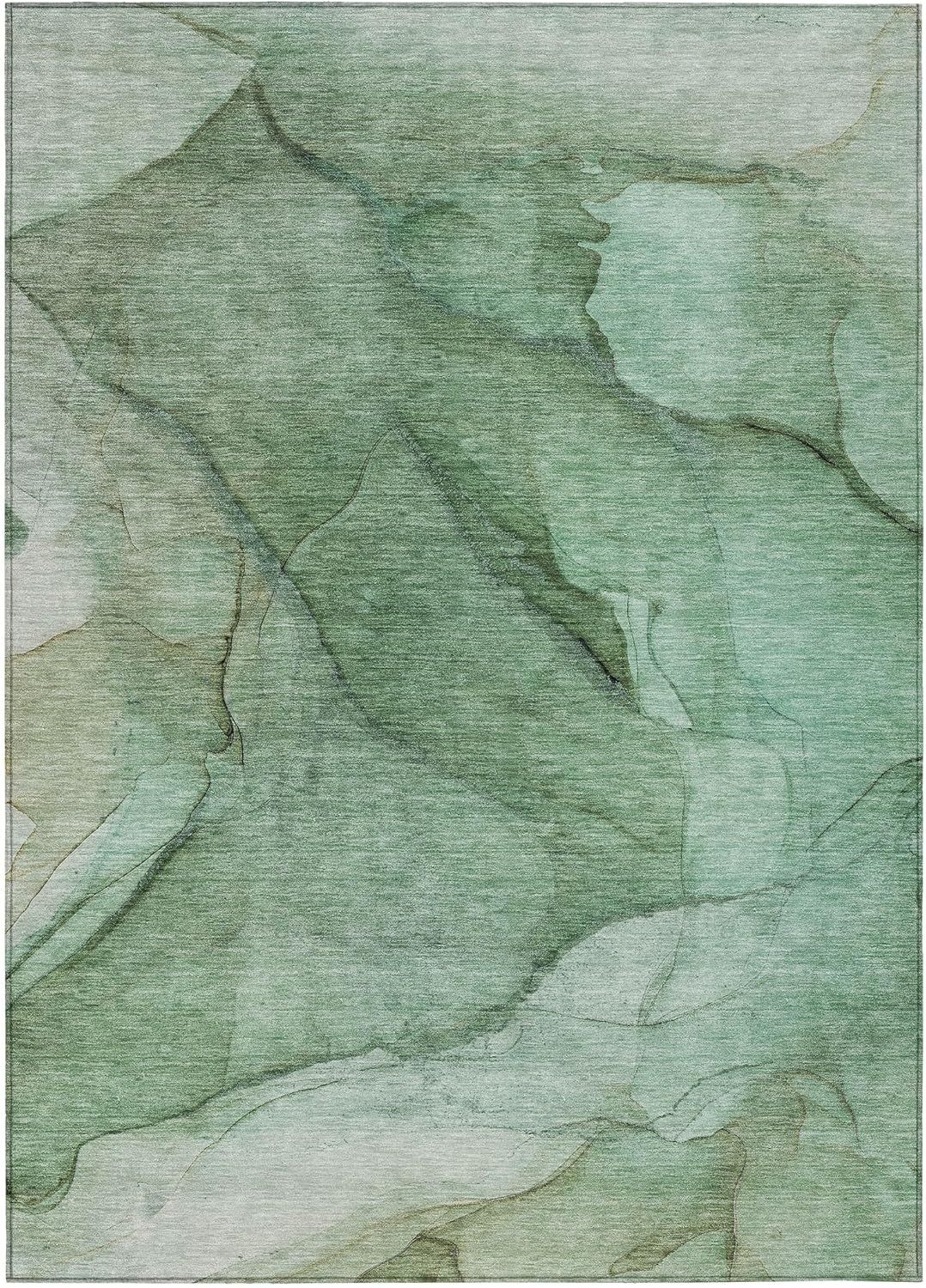 Green 9' x 12' Synthetic Flat Woven Washable Rug