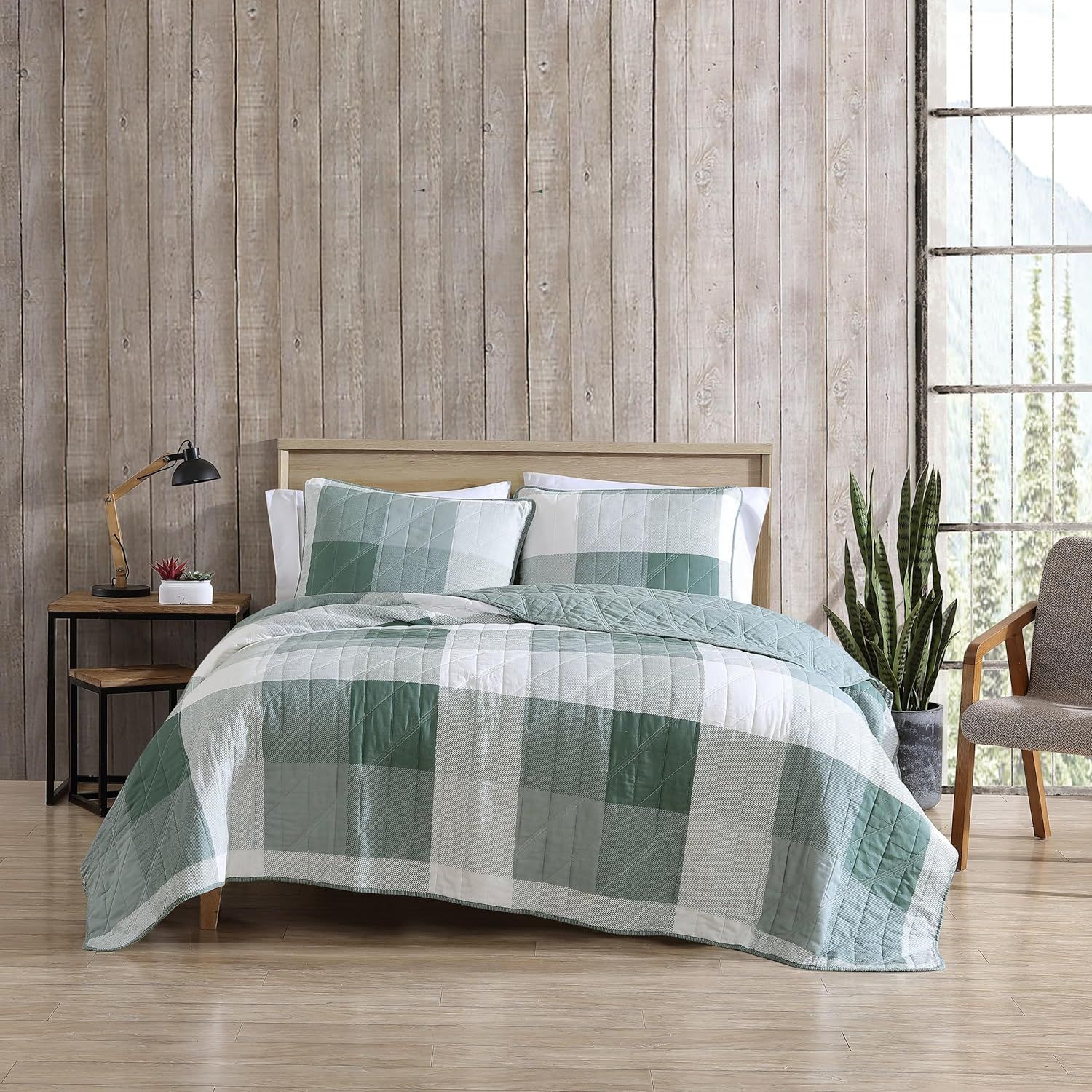 Boulder Green Cotton Twin Quilt Set with Sham