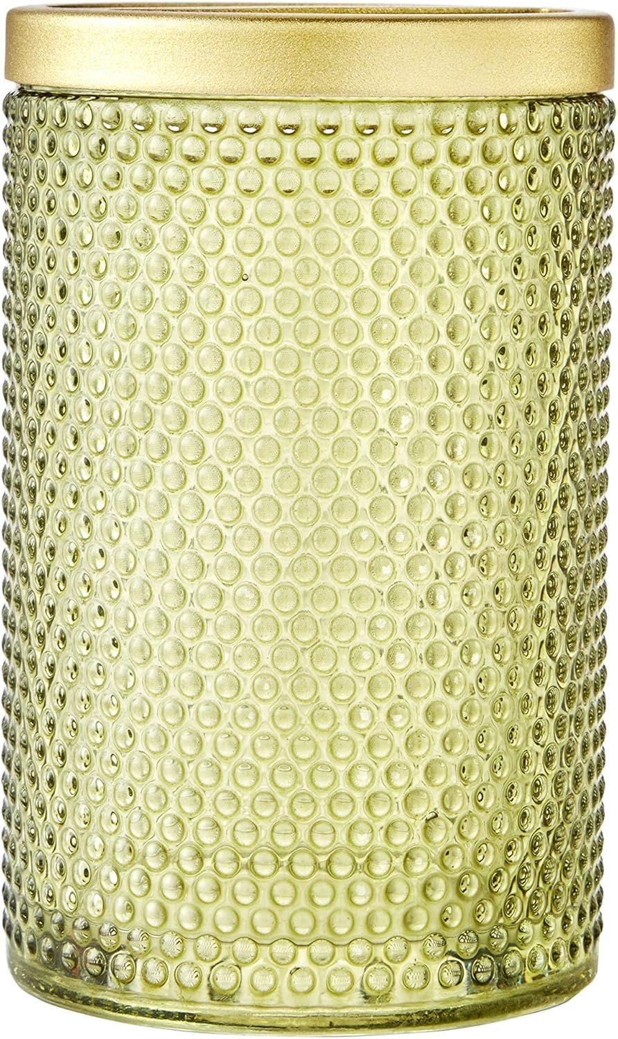 Sage Green Hobnail Glass Toothbrush Holder with Brushed Metal Trim