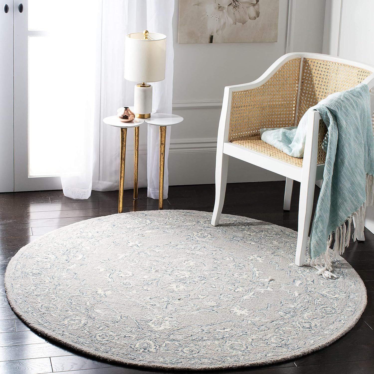 Handmade Gray Wool Medallion 7' Round Tufted Rug