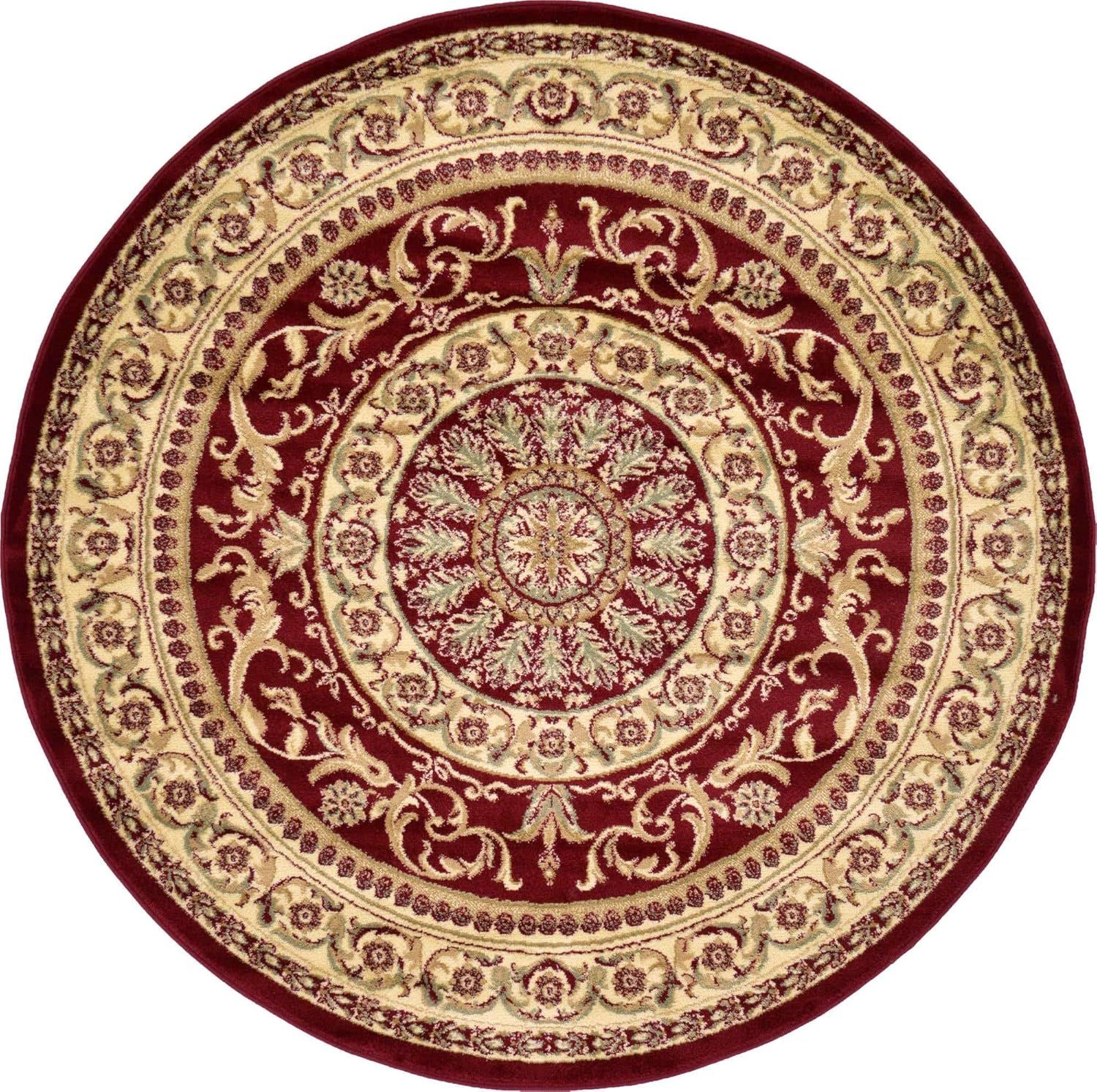 Versailles Red and Ivory Round Medallion Rug, 6 ft