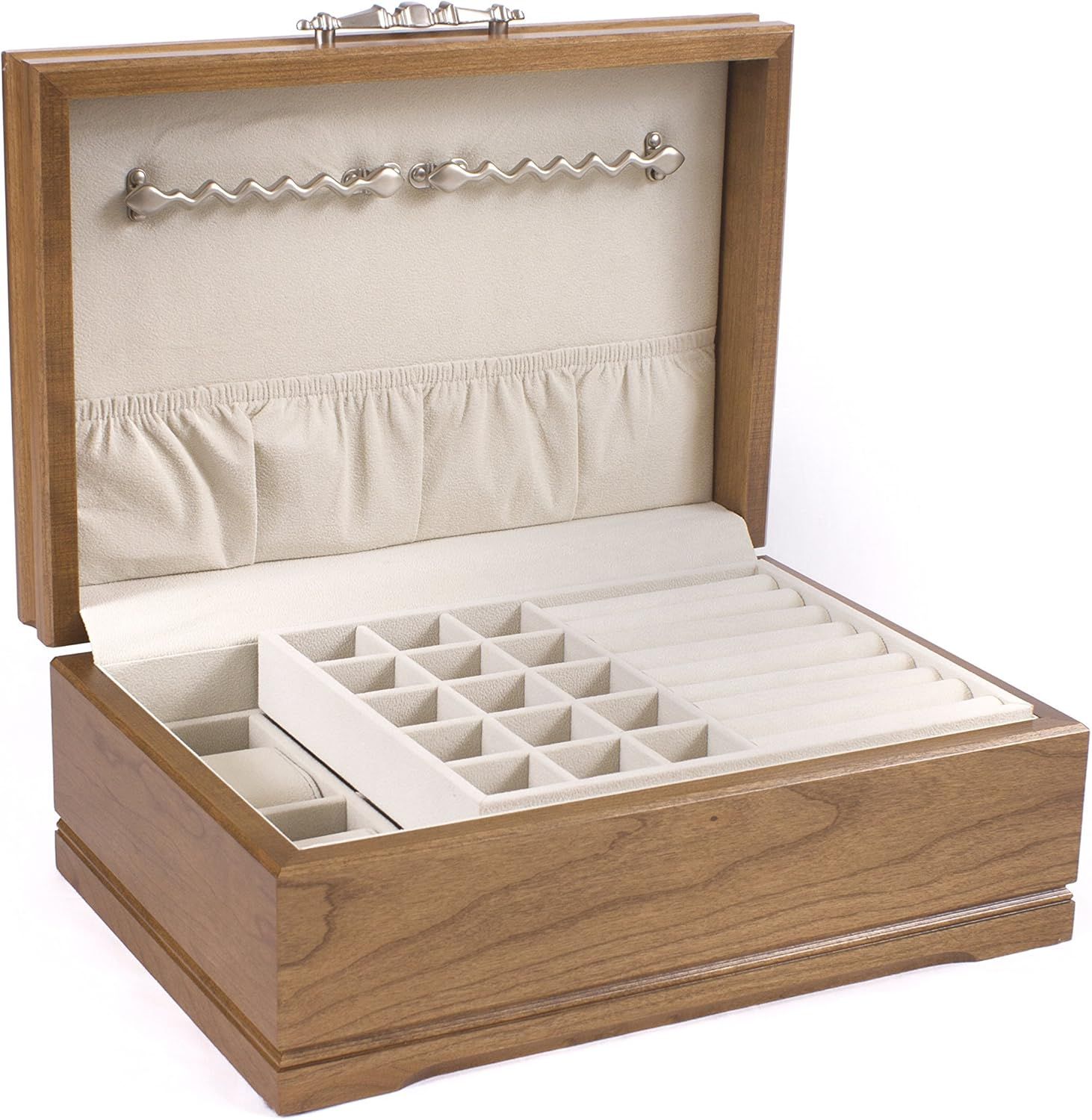 Walnut Wood Rectangular Jewelry Box with Nickel Handle