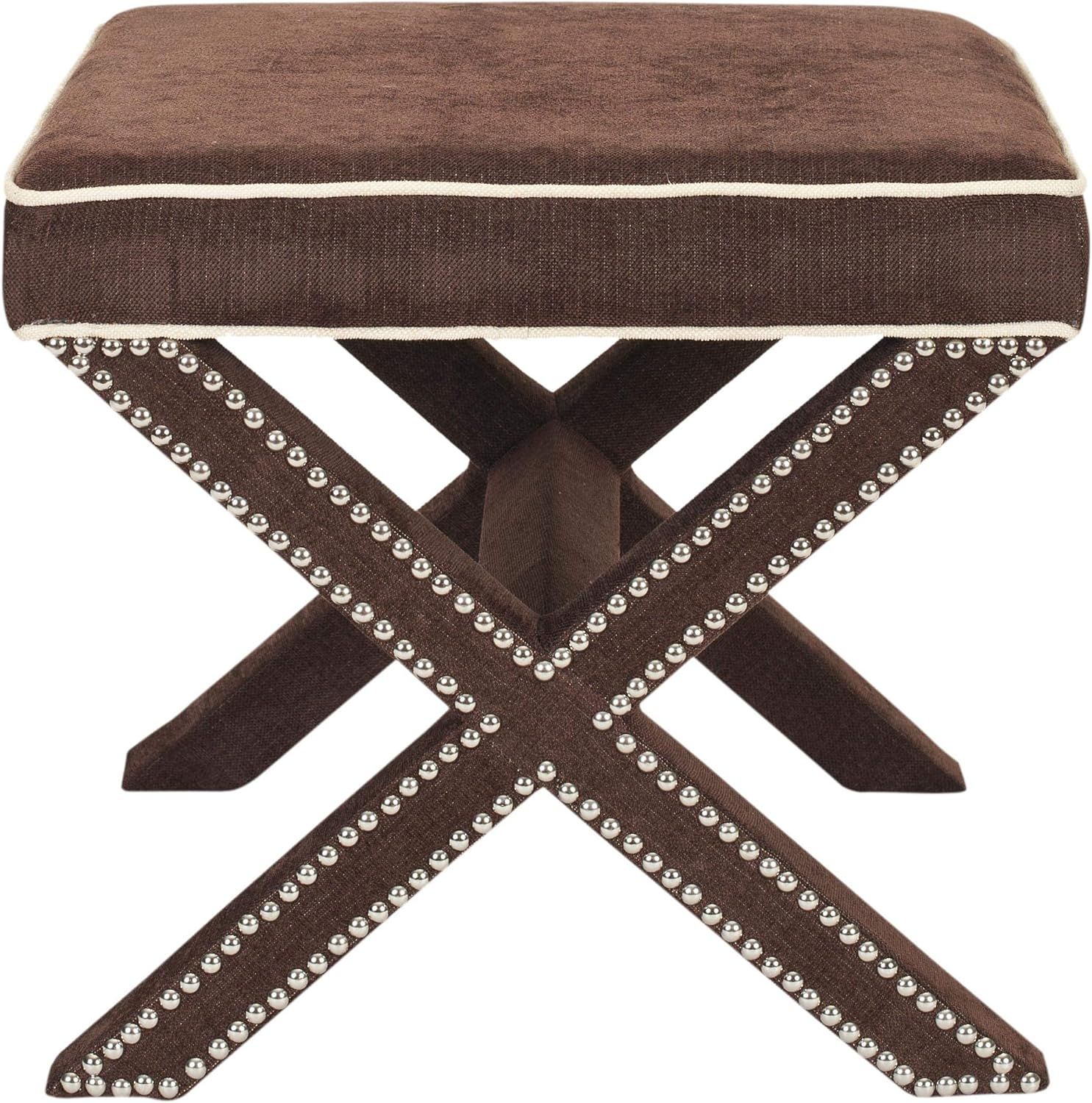 Palmer Modern Chocolate Brown Wood and Polyester Ottoman