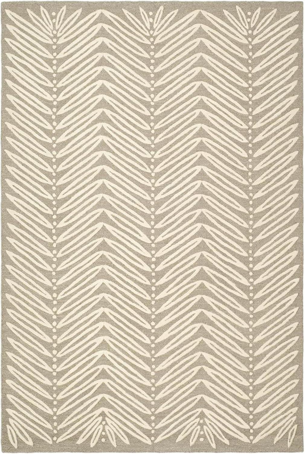 Chevron Leaves Beige and White Wool Viscose 4' x 6' Rug