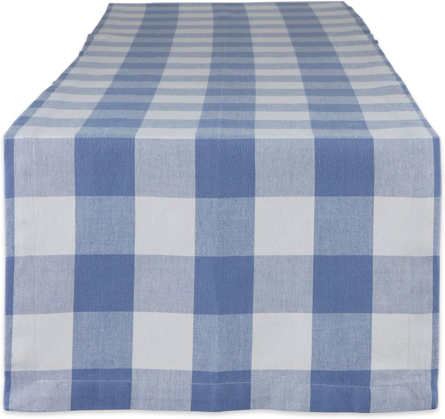 Stonewash Blue Cotton Buffalo Check Table Runner, 14x72