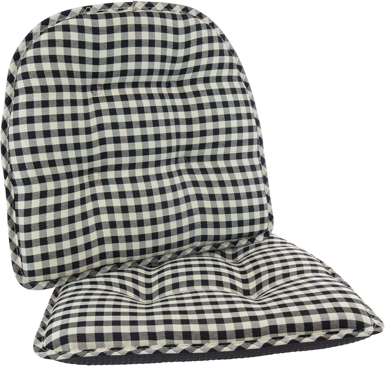 Black and White Gingham Polyester Non-Slip Chair Cushions