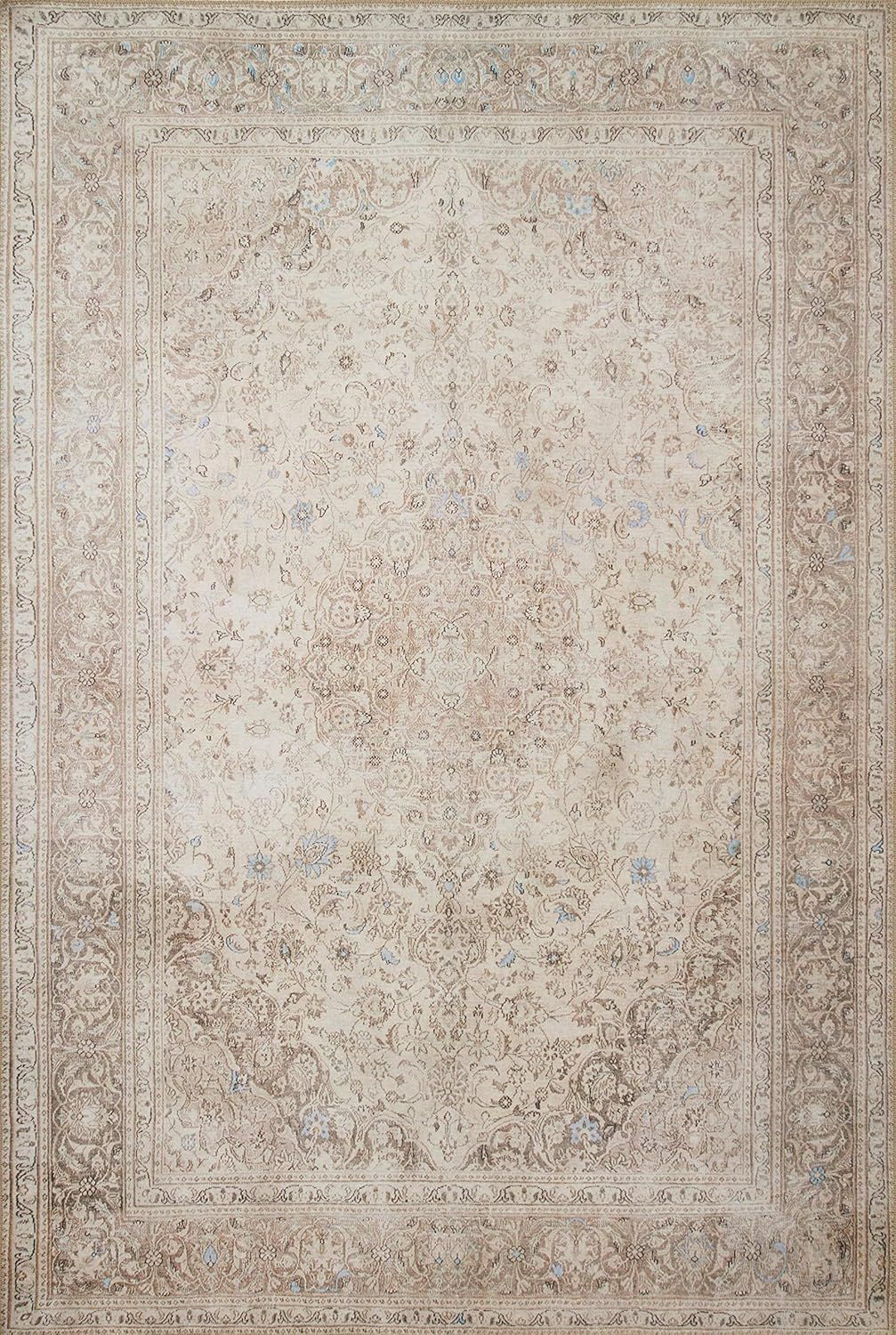 Handmade Blue and Beige Oriental Polyester Rug 3'6" x 5'6"