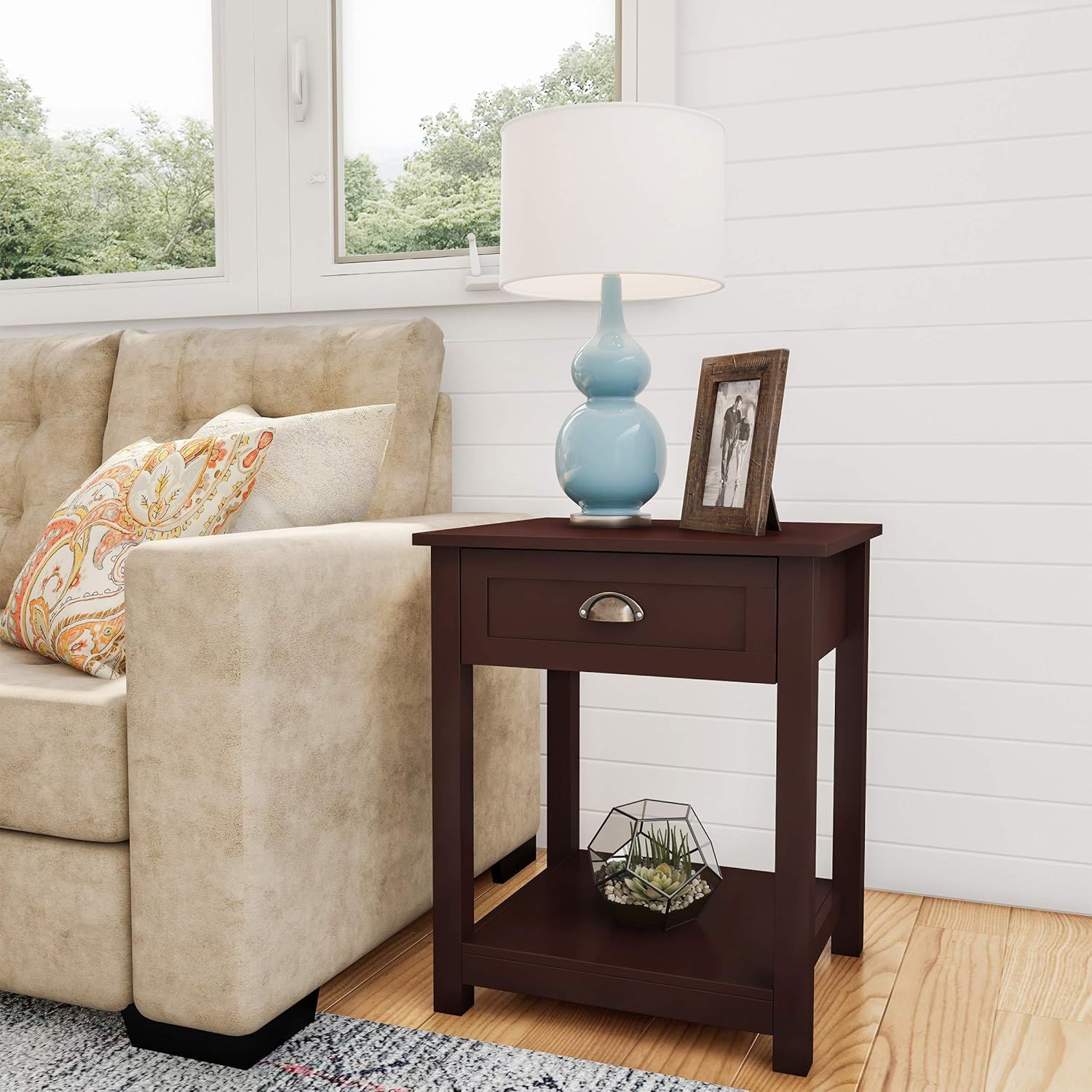 Dark Brown Wood and Metal Shaker Style End Table with Storage