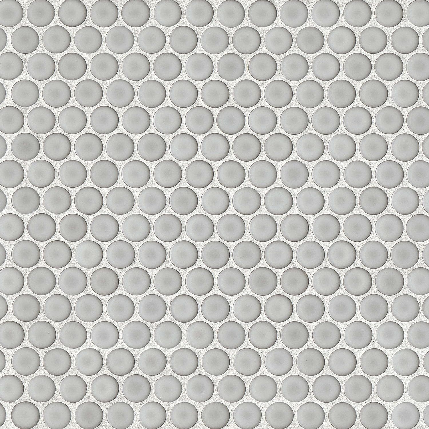 Dove Grey Glossy Porcelain Penny Round Mosaic Tile 12" x 12"