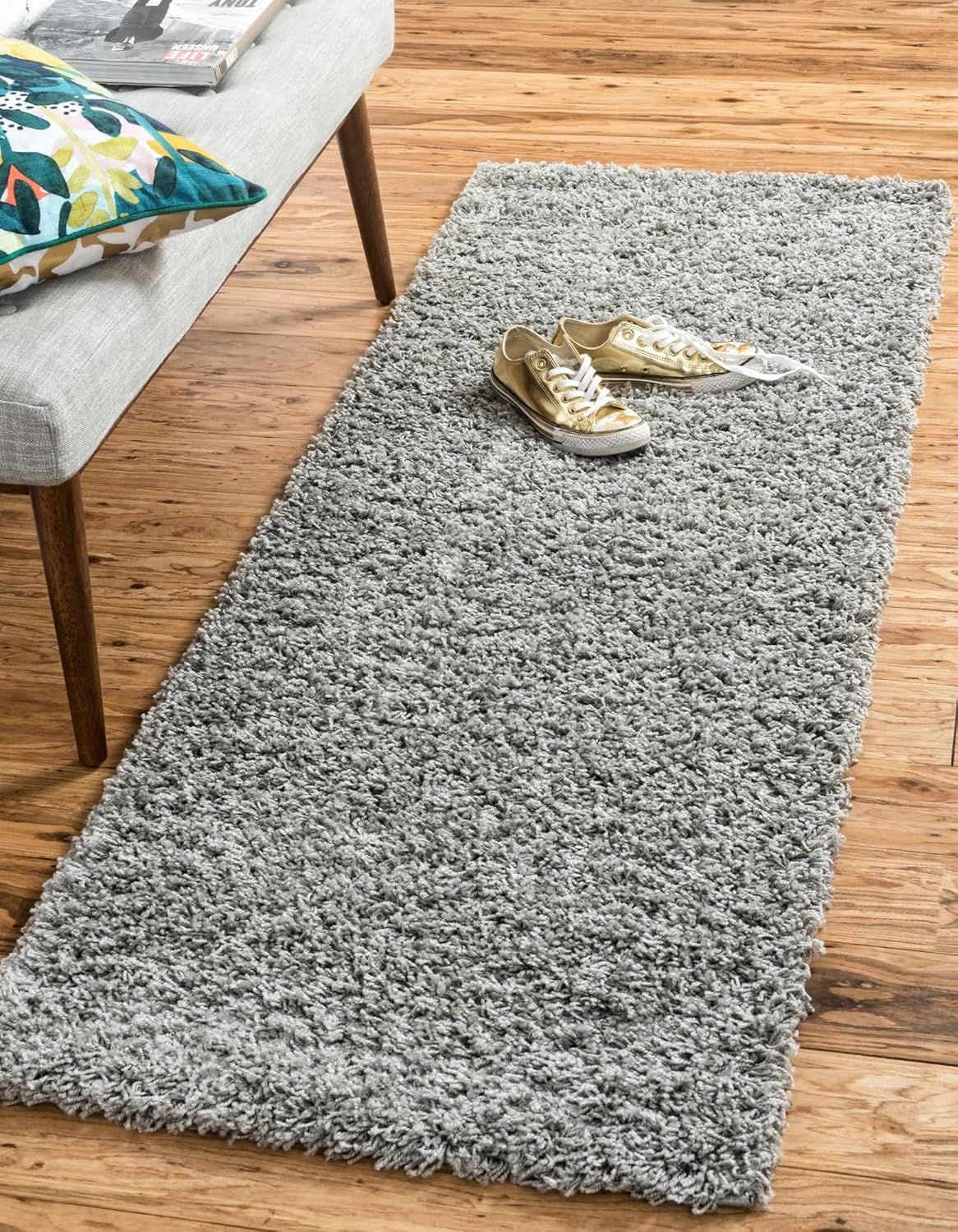 Cloud Gray Synthetic Shag Runner Rug for Kids