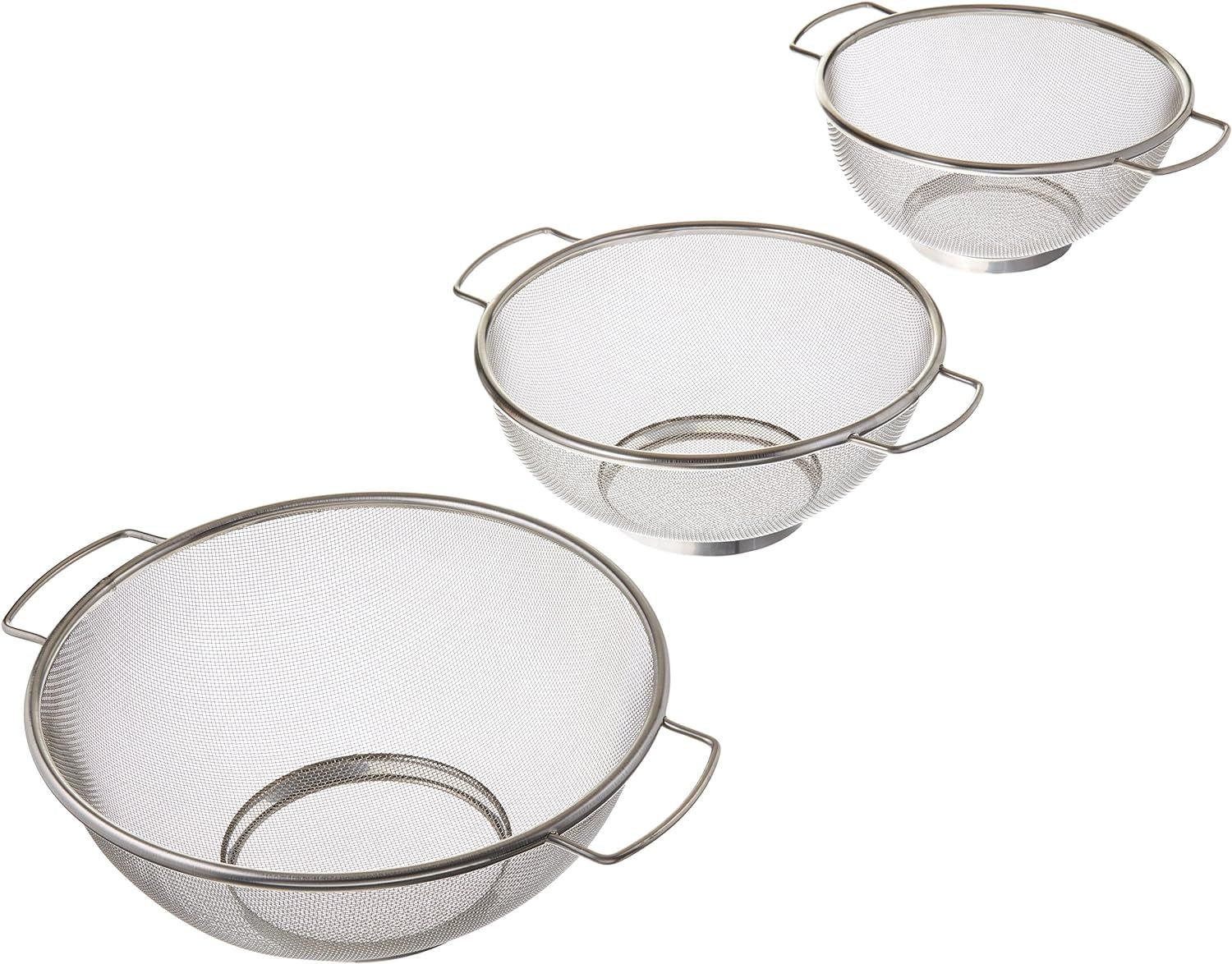 Stainless Steel Fine Mesh Colander Set with Resting Base, 3 Piece