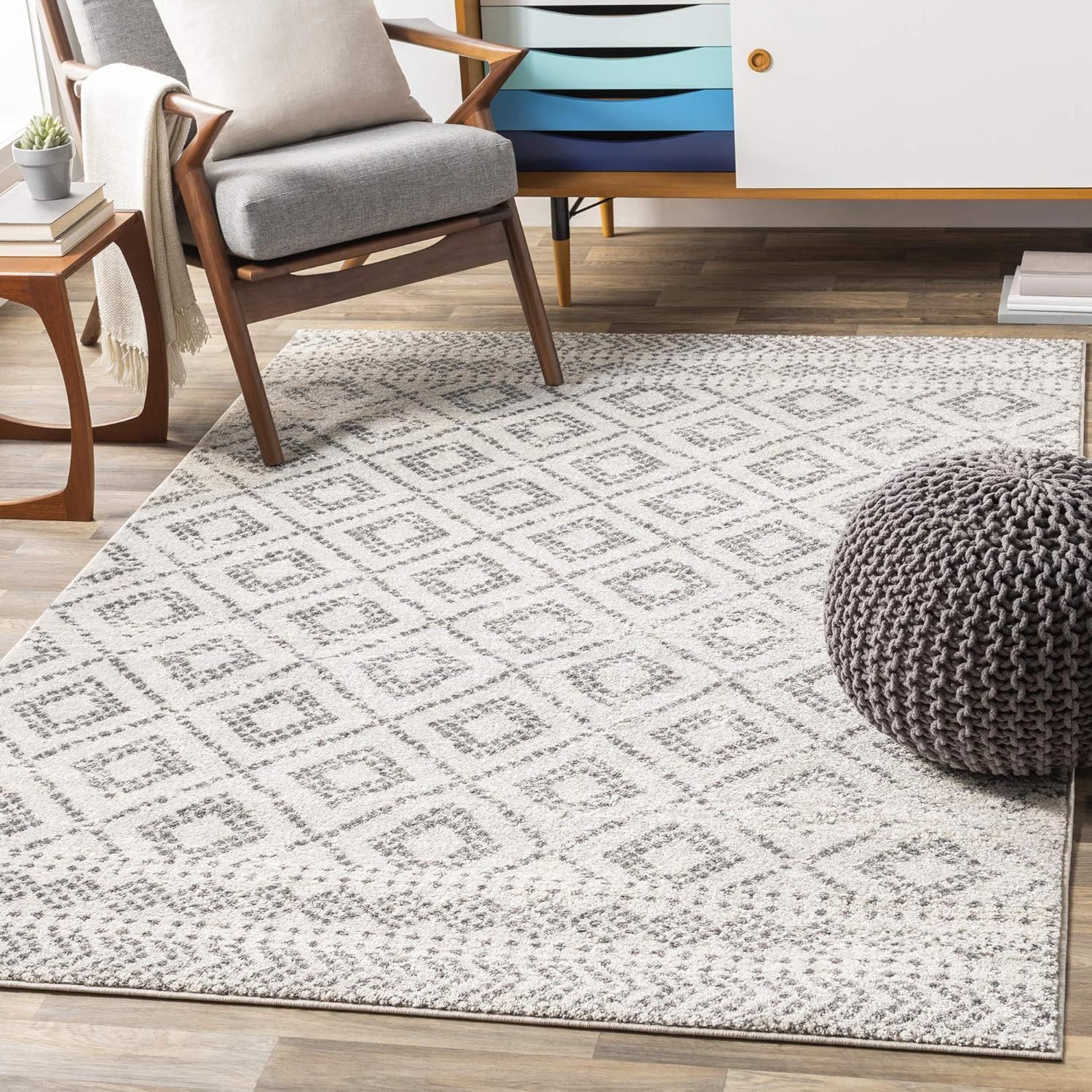 Light Gray Synthetic 8' x 10' Bohemian Area Rug