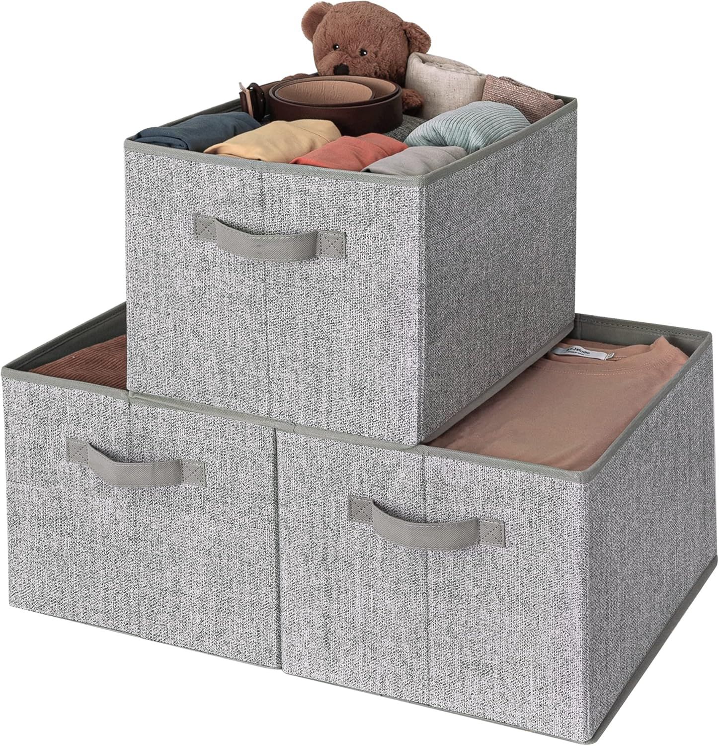 Extra Large Gray Fabric Collapsible Storage Bins with Handles