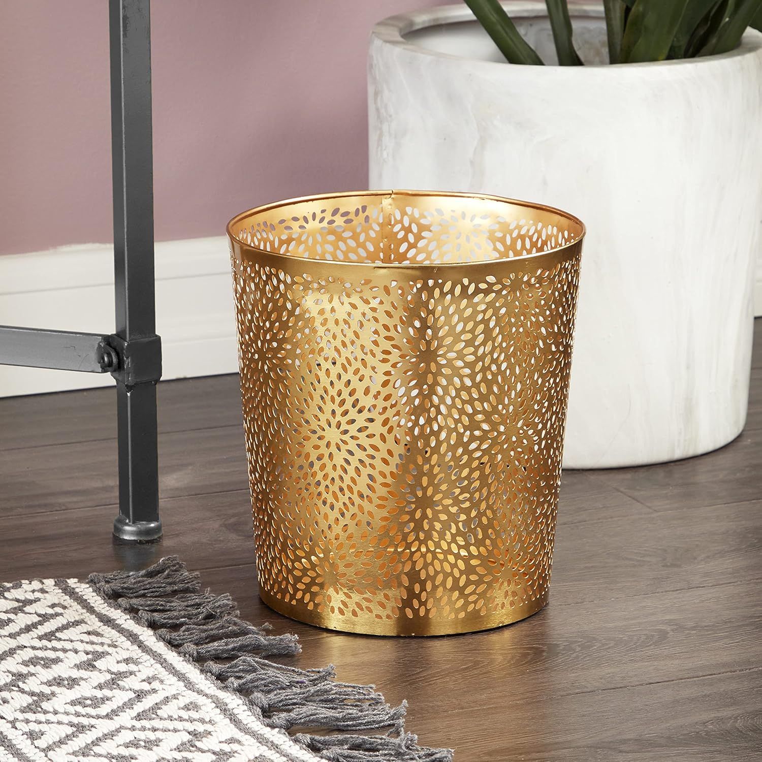 Gold Laser Cut Metal Circular Waste Bin