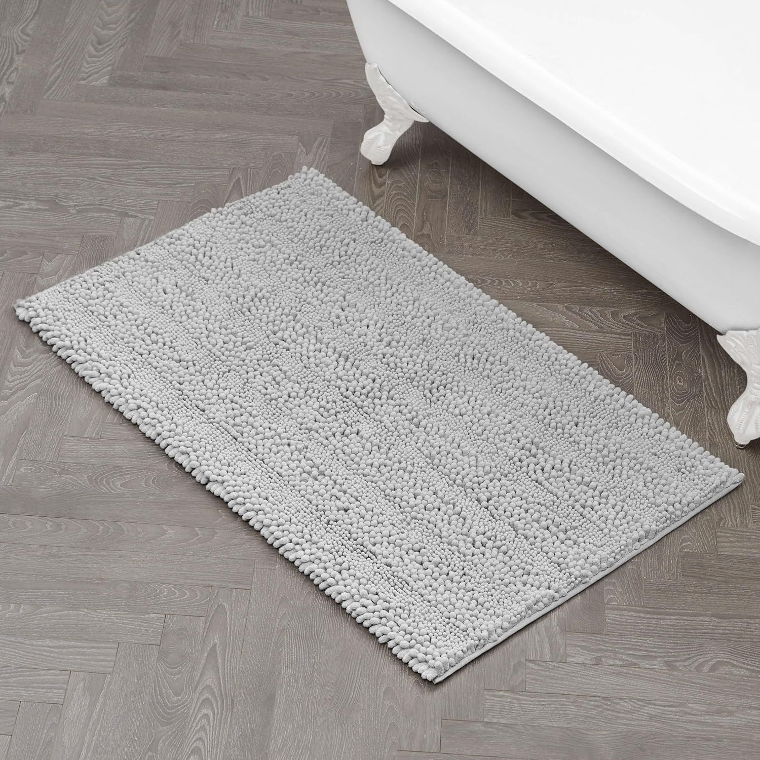 Light Gray Chenille Non-Slip Polyester Bath Mat, 27" x 45"