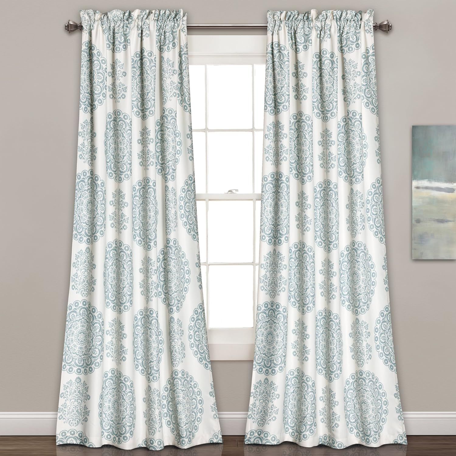 Blue Medallion Room Darkening Polyester Curtain Panels