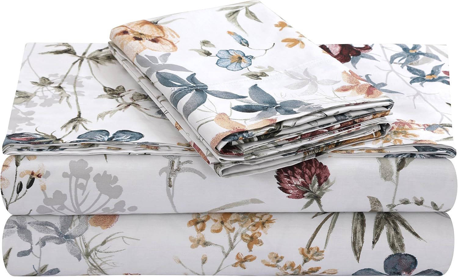 King Size Floral Cotton Sateen Pillowcases Set