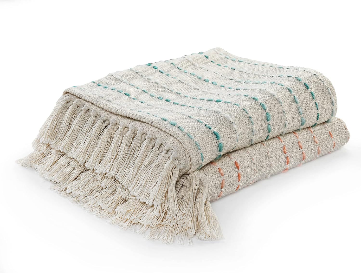 Handwoven Cotton Blend Striped Reversible Throw Blanket