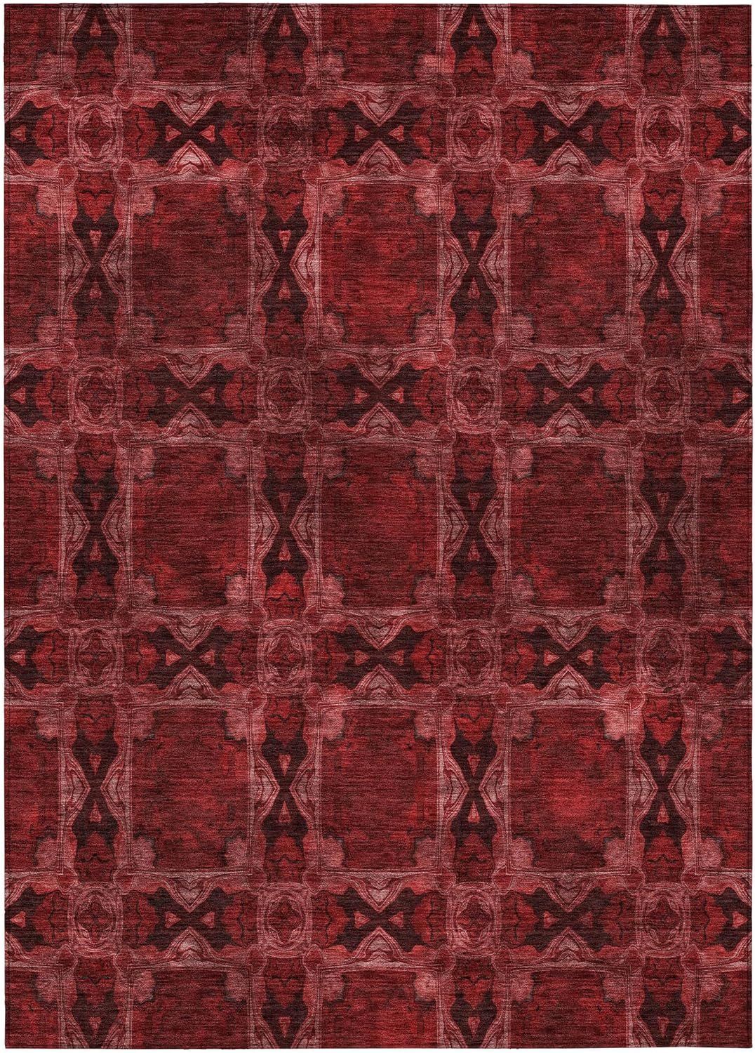 Burgundy Synthetic 3' x 5' Reversible Washable Area Rug