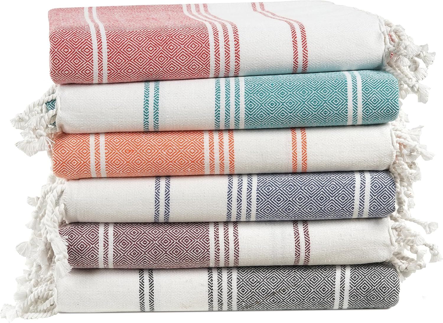 Oversized Multicolor Cotton Quick Dry Beach Towels 6-Pack