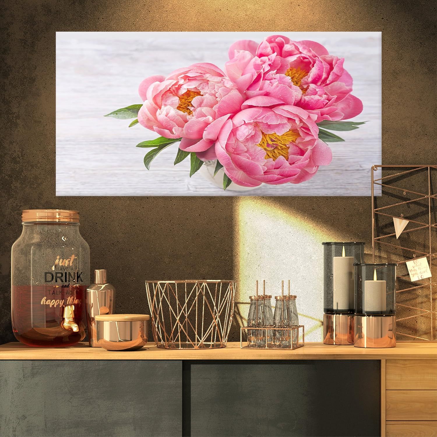 Pink Peony Flowers in Vase Canvas Print, 32 x 16 in