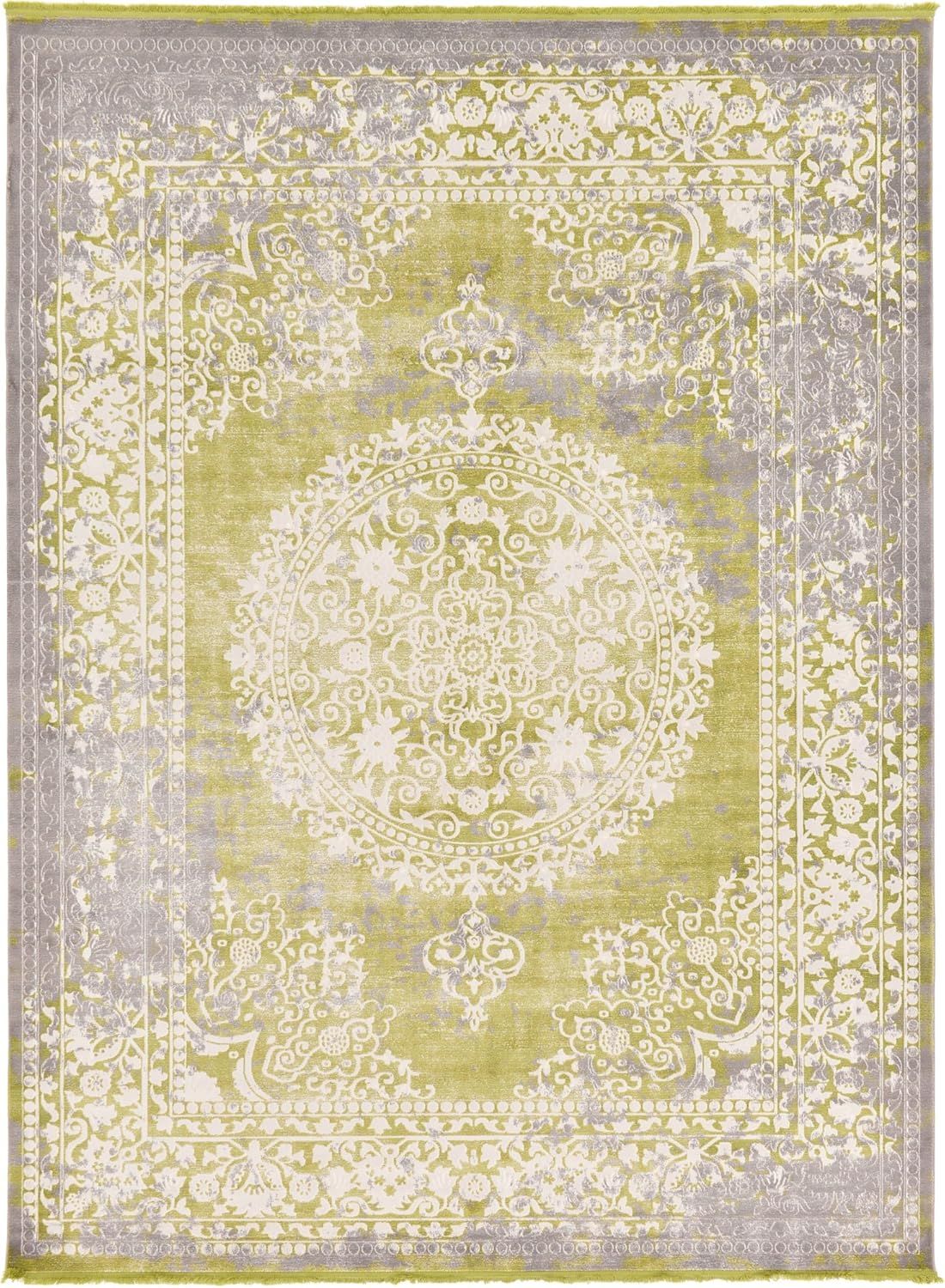 Light Green and Gray Abstract Synthetic 9' x 12' Area Rug