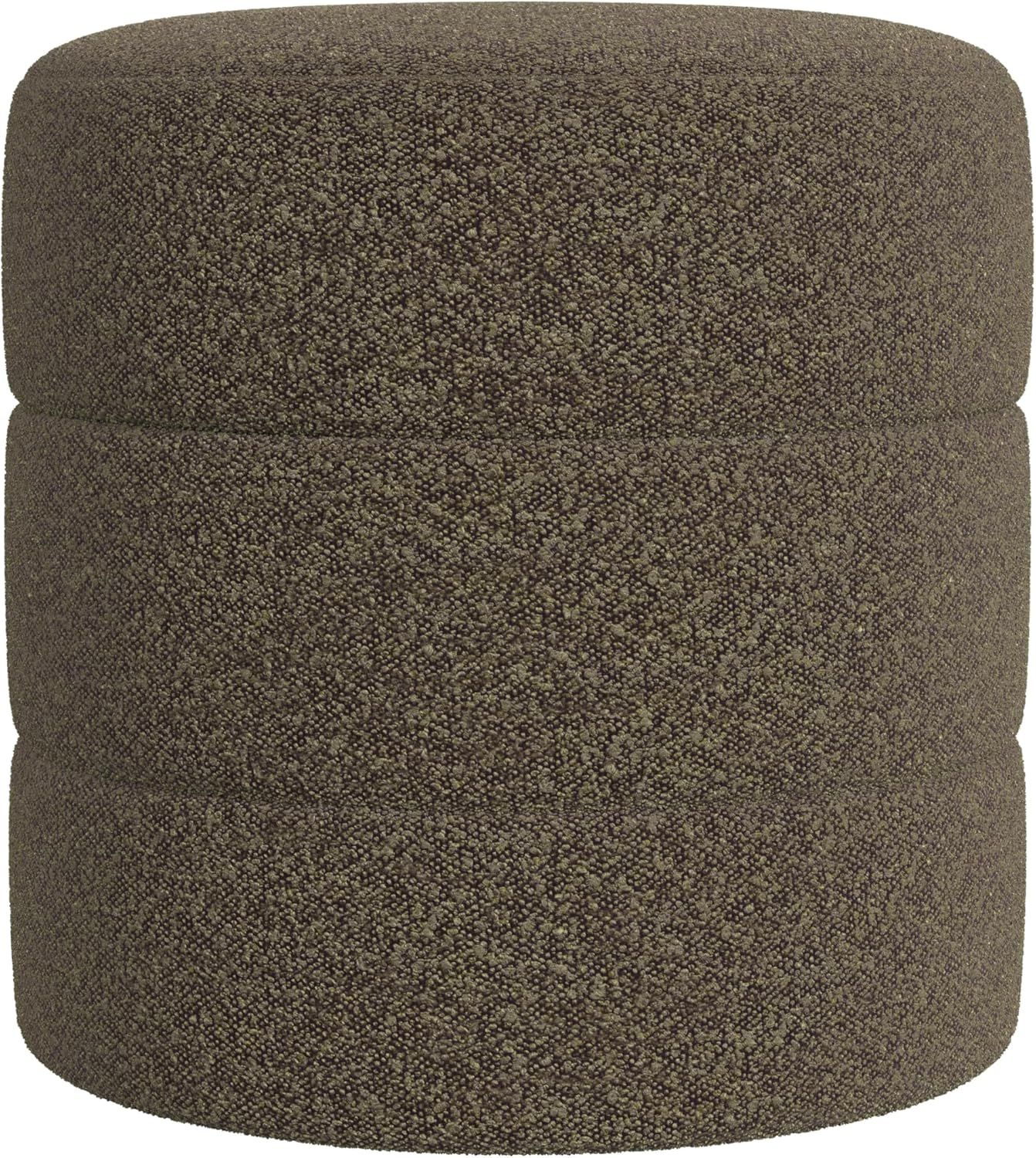 Dark Brown Boucle Round Upholstered Ottoman with Engineered Wood Frame