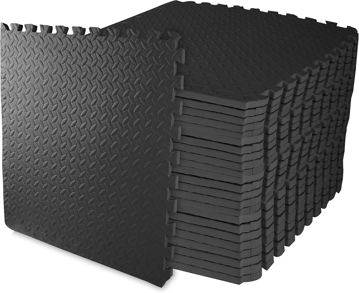 Black EVA Foam Interlocking Exercise Mat Tiles, 96 Square Feet