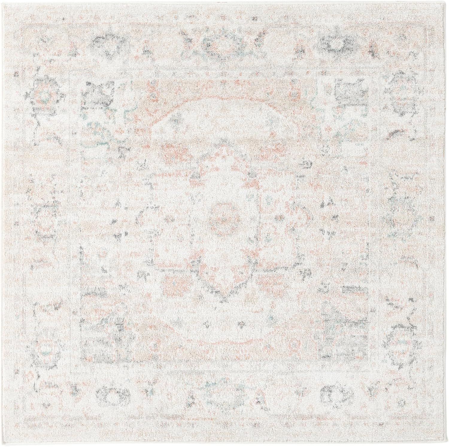 Ivory Medallion Square Synthetic Easy Care Rug