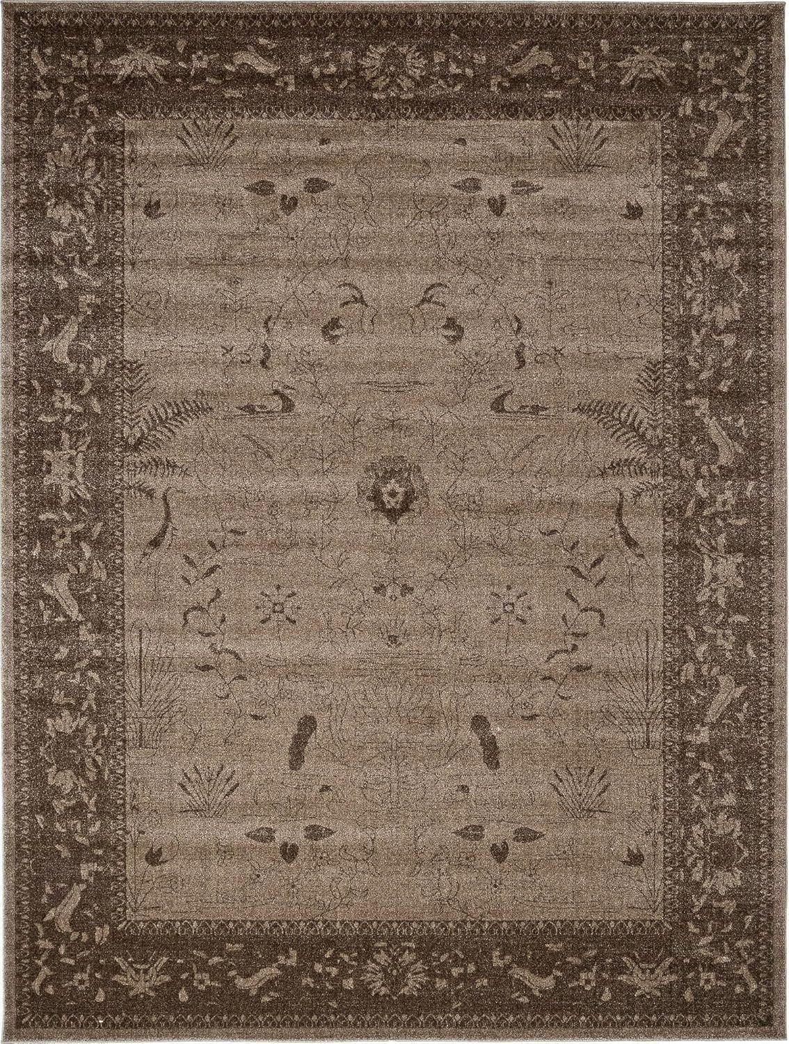 Elegant Floral Mirage Area Rug 9' x 12' in Brown and Beige