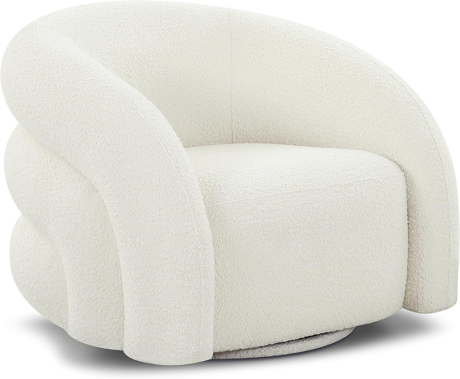 Ivory White Boucle Swivel Accent Chair with Wood Base