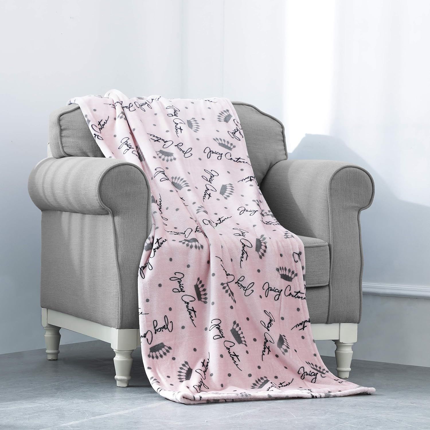 Blush and Grey Polyester Plush Throw Blanket 50" x 70"