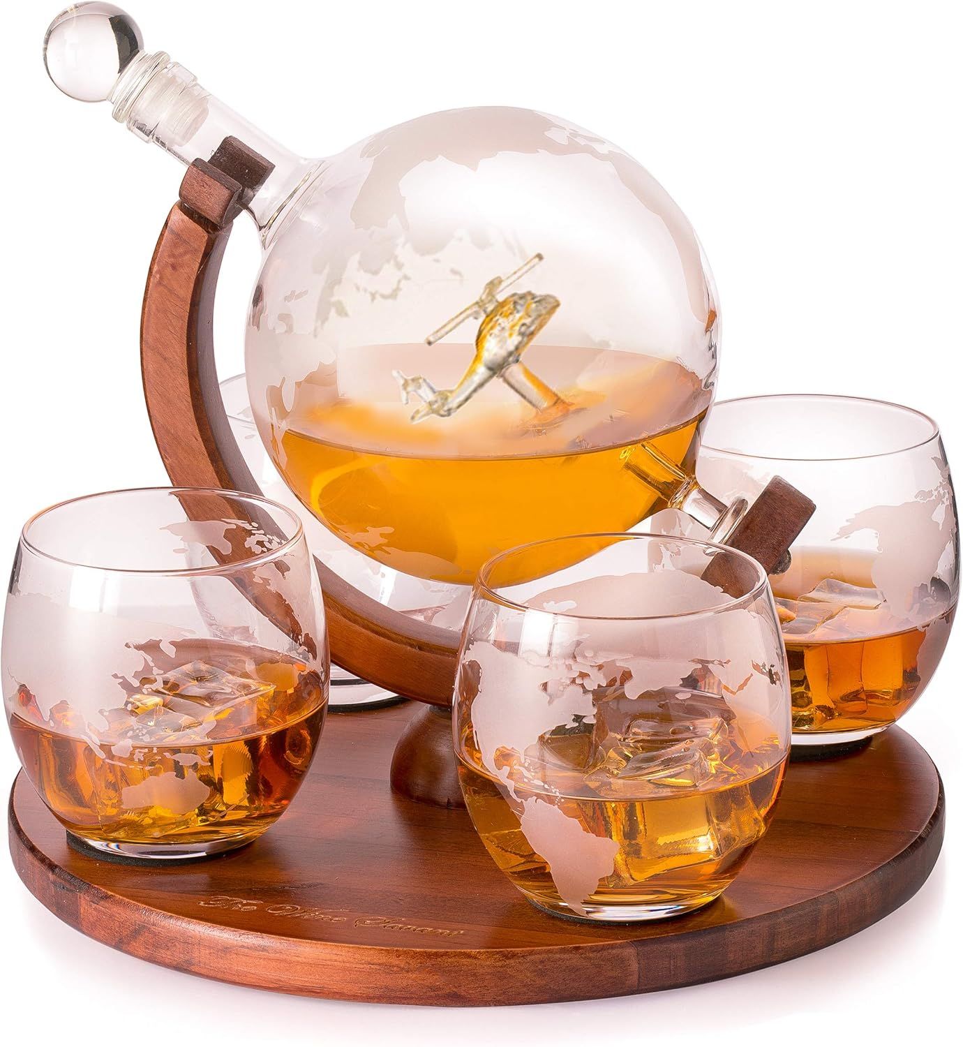 Lead-Free Glass Globe Whiskey Decanter Set with Helicopter Design