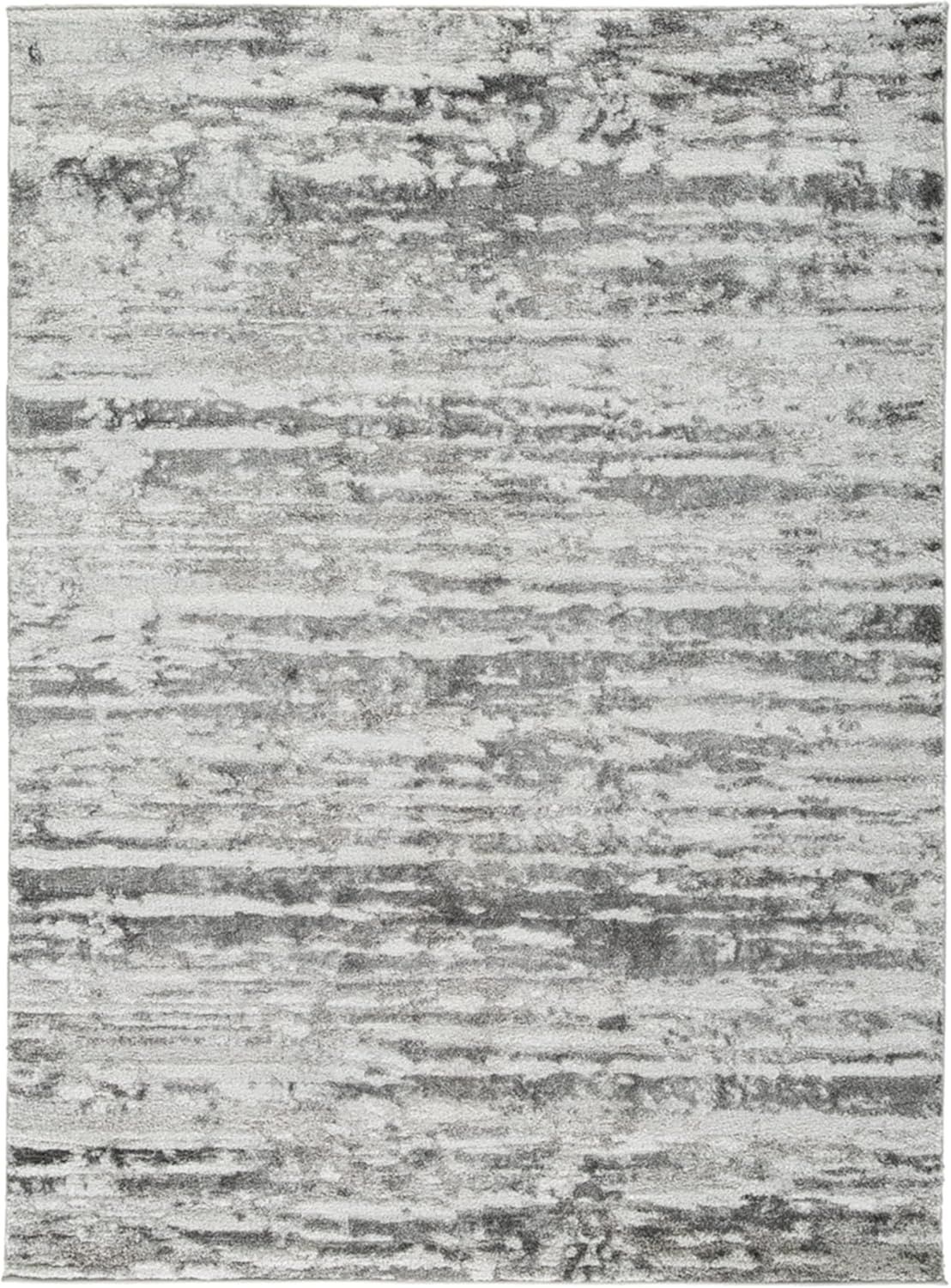 Gray and Cream Abstract 8' x 10' Stain-Resistant Synthetic Rug