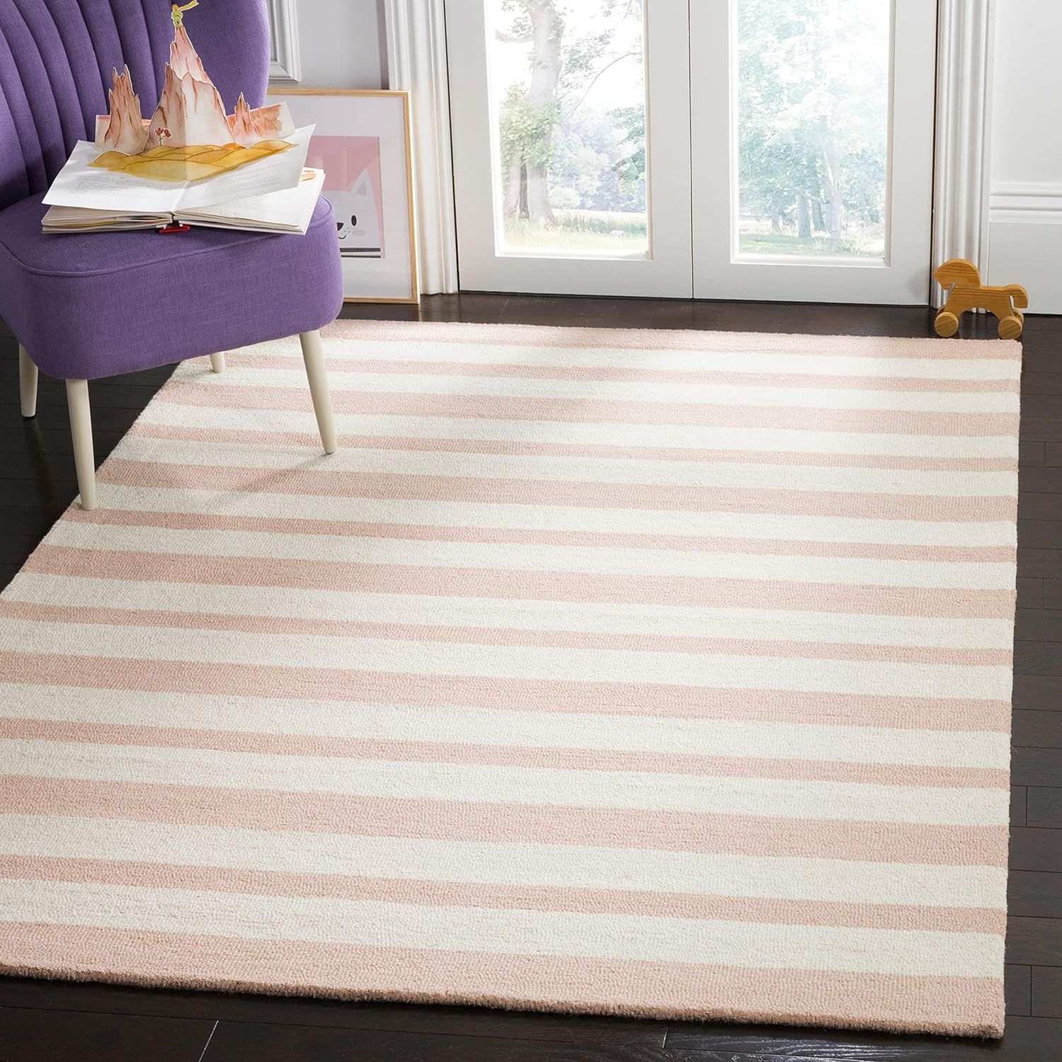 Ivory Stripe Hand-Tufted Wool Kids Area Rug - 5' x 7'