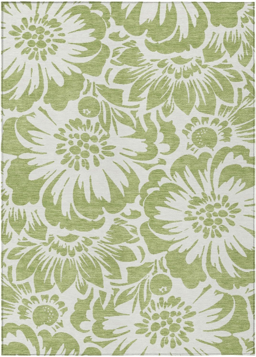 Aloe Green Floral Synthetic Washable 3' x 5' Area Rug