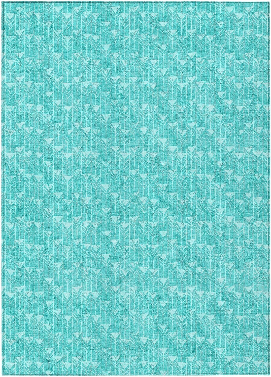 Teal Geometric Pattern Washable Synthetic Area Rug 3' x 5'