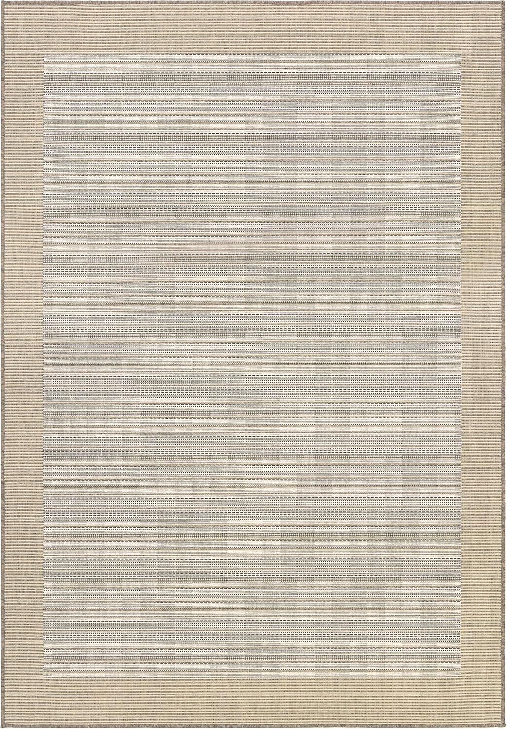 Ivory Stripe Easy-Care Synthetic 6' x 9' Outdoor Rug