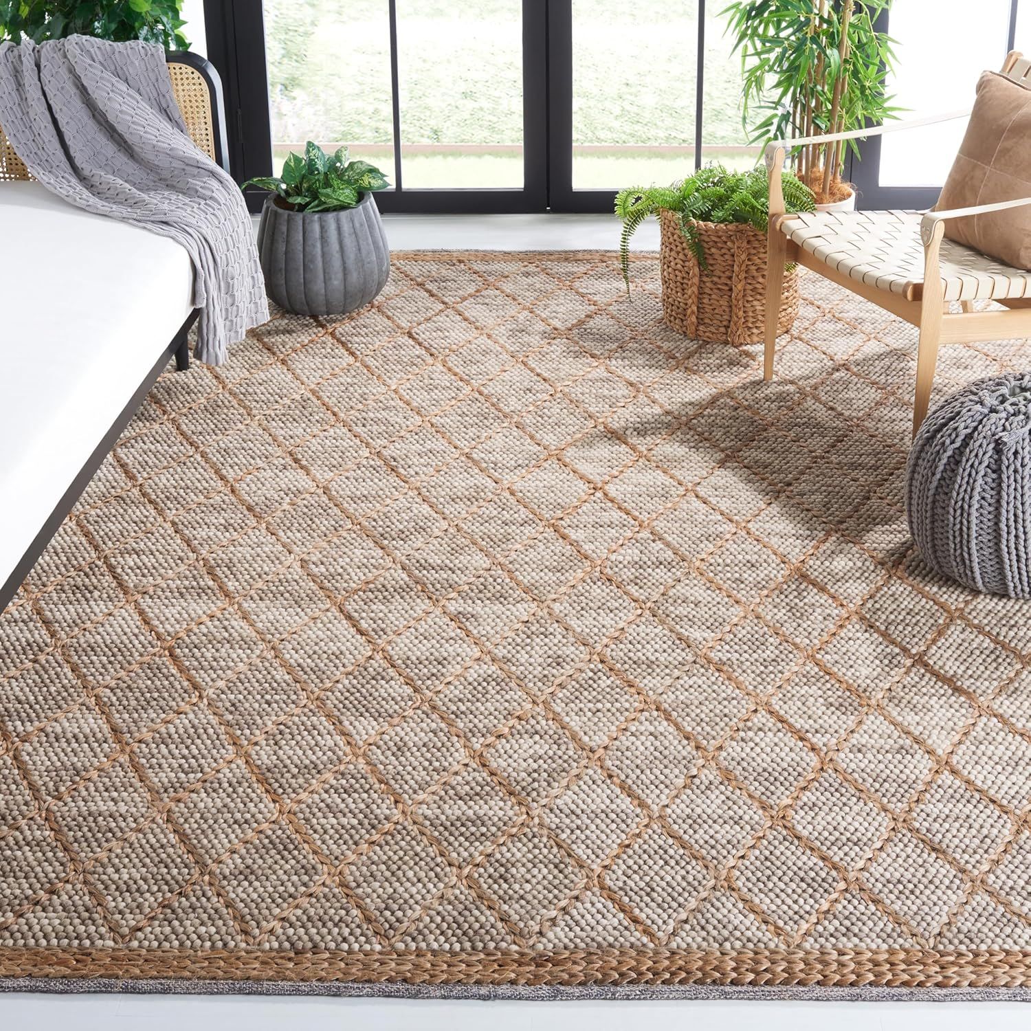 Ivory and Natural Flat Woven Wool Area Rug 9' x 12'