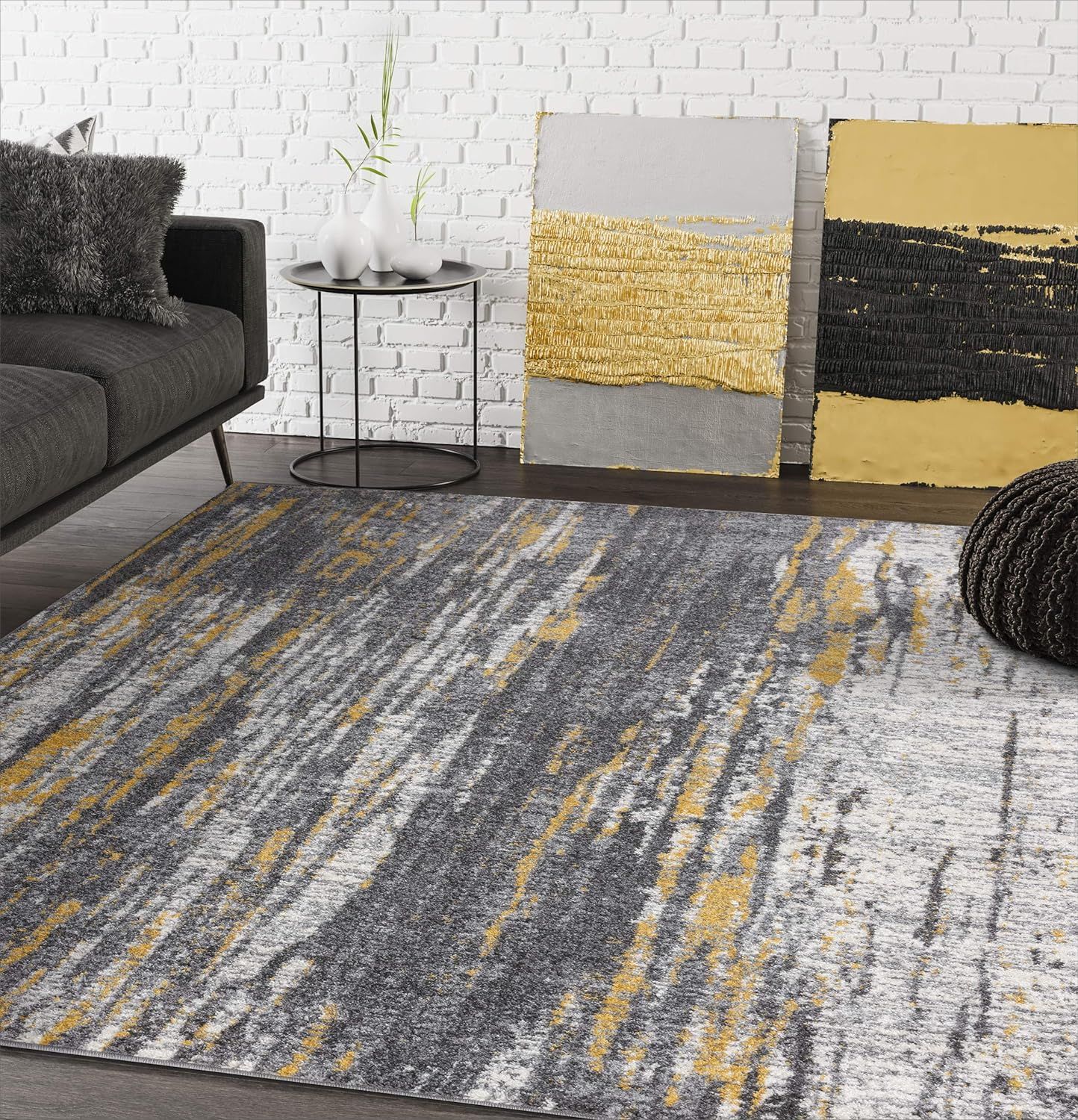 Laguna Modern 4'x6' Easy-Care Gray Synthetic Area Rug