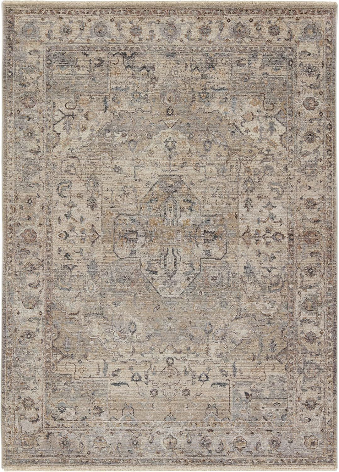 Gray and Tan Medallion Synthetic Runner Rug, 2'9" x 8'