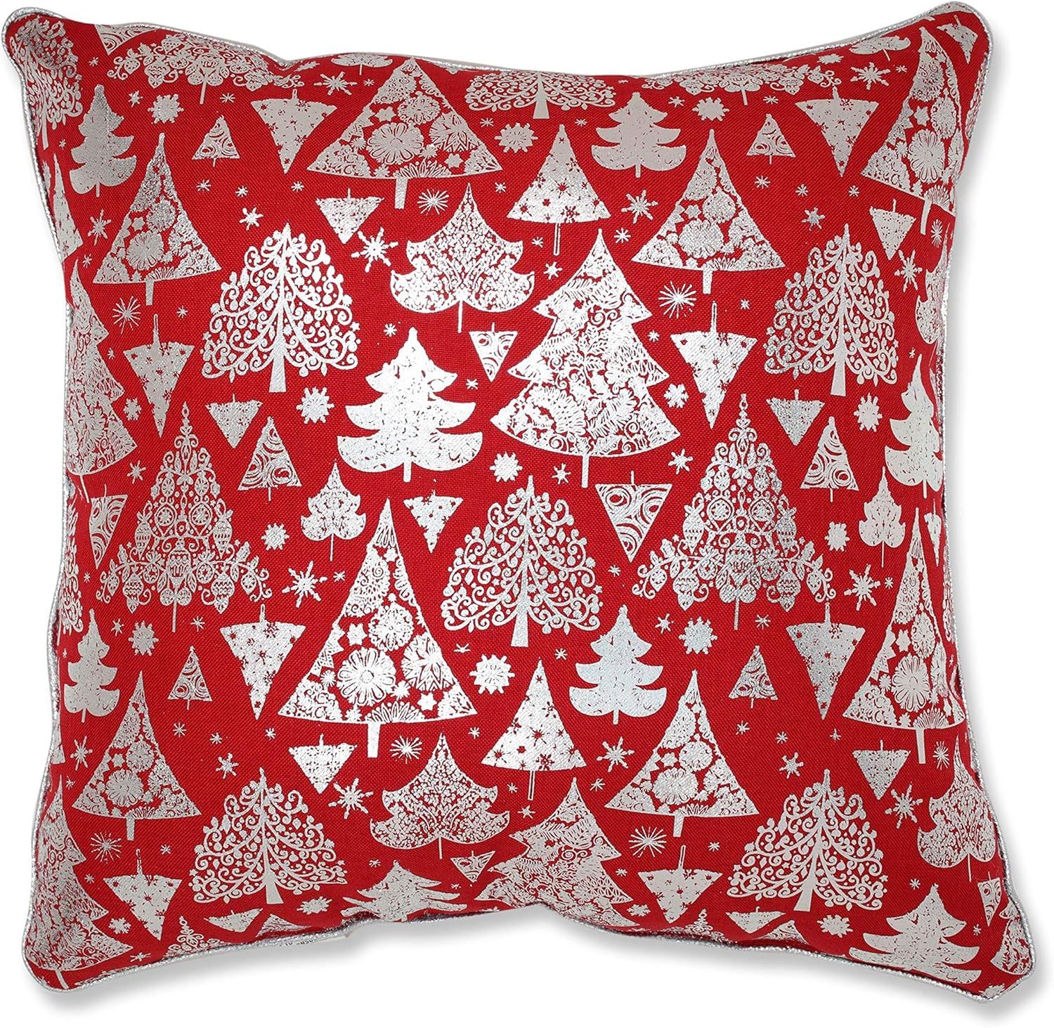 Festive Red and Silver Christmas Tree Throw Pillow Set