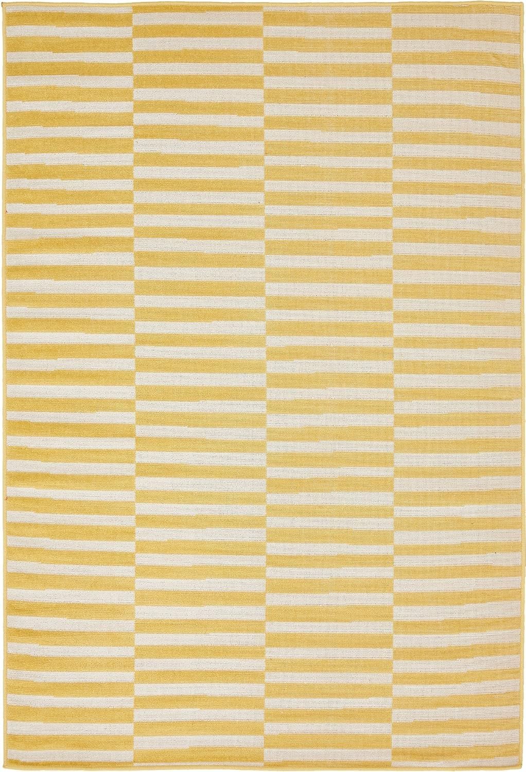 Yellow and Beige Striped Synthetic 4' x 6' Area Rug