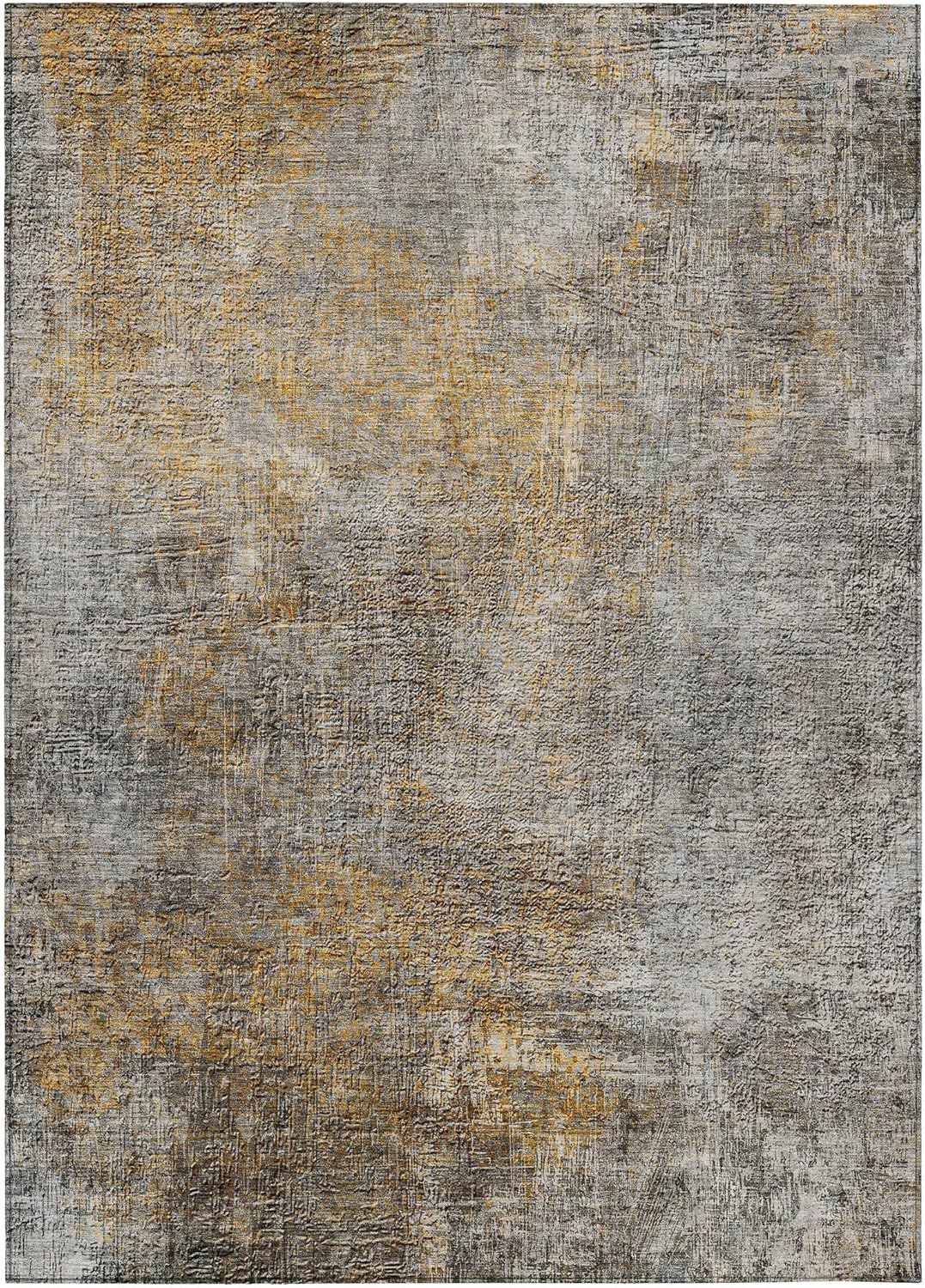 Gray and Gold Synthetic Flat Woven Rectangular Rug 3' x 5'