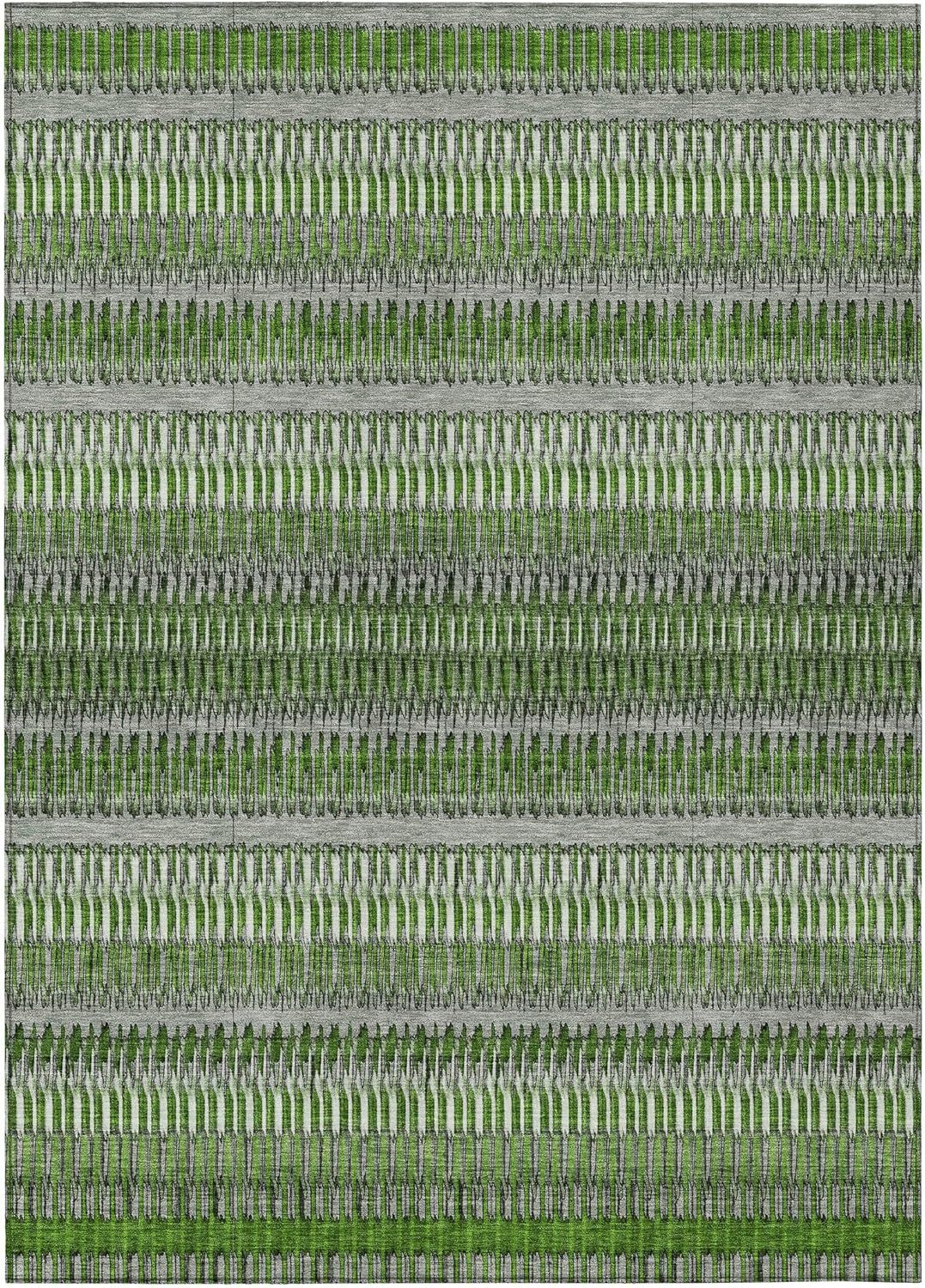 Green and Gray Striped 10' x 14' Synthetic Indoor Outdoor Rug