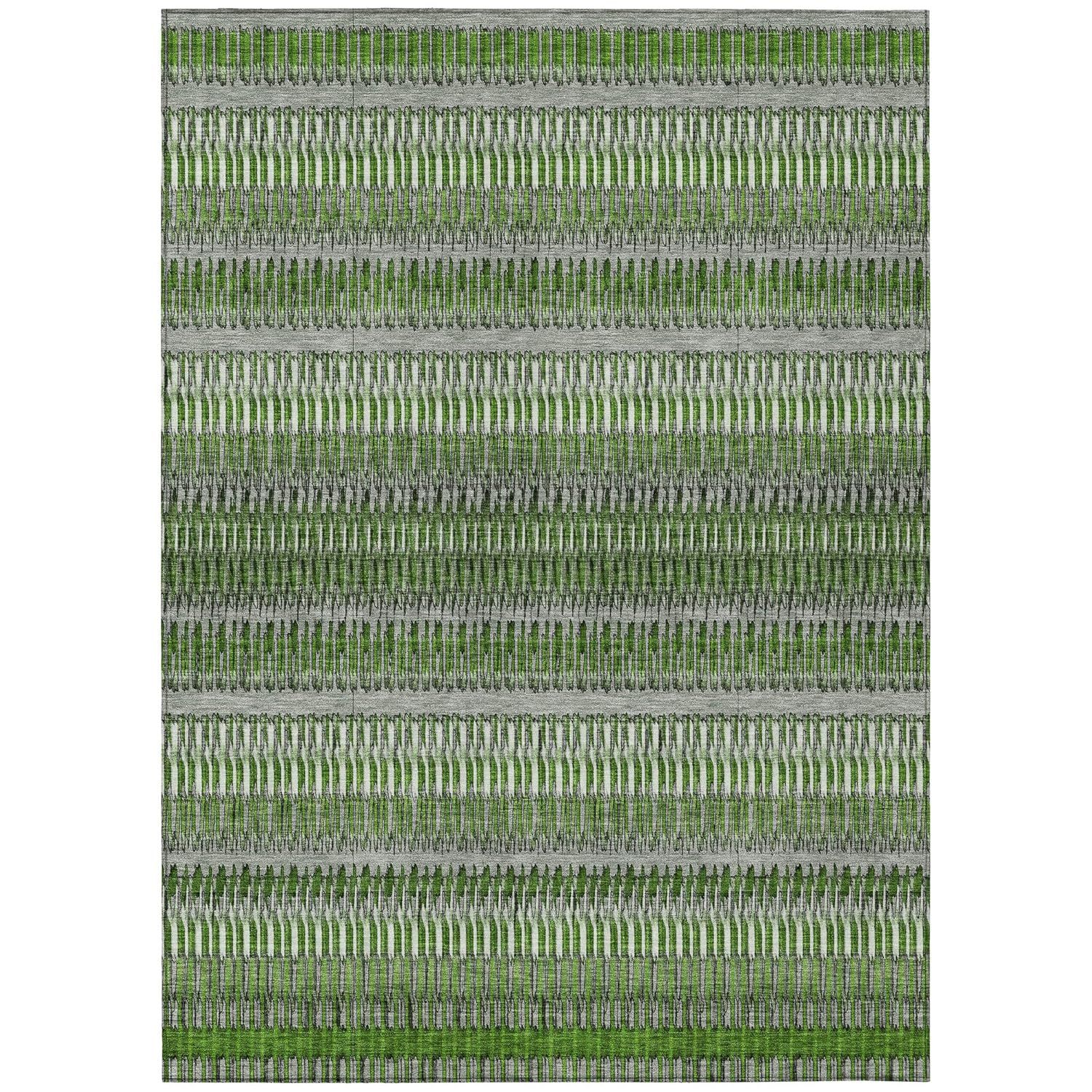 Green and Gray Striped 10' x 14' Synthetic Indoor Outdoor Rug