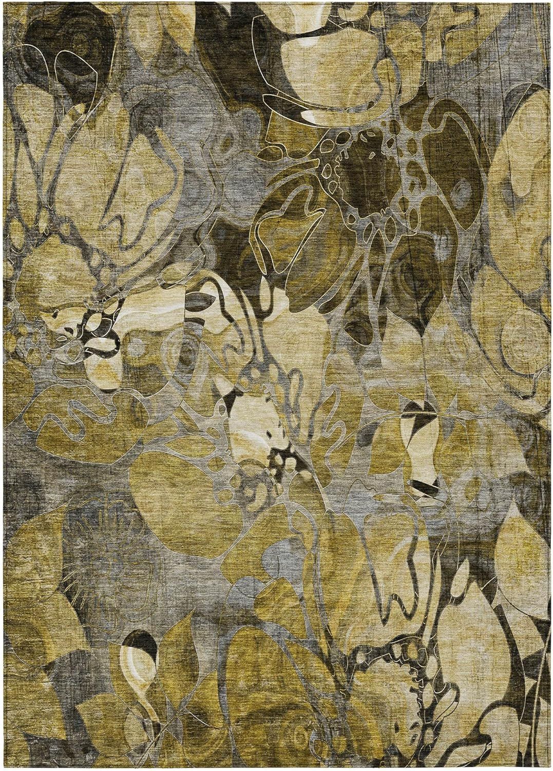 Brown and Gray Floral Synthetic Washable Area Rug 2'6" x 3'10"