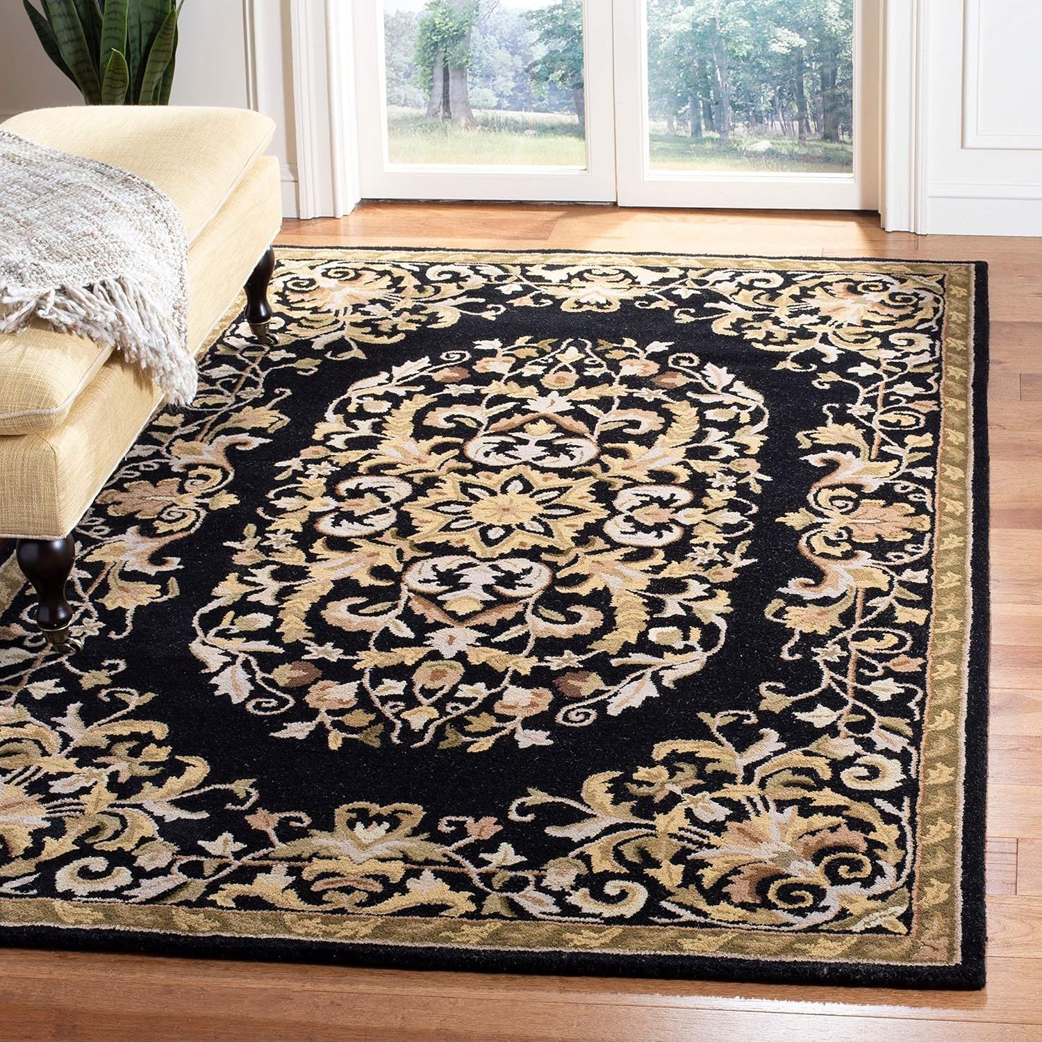 Black and Gold Rectangular Hand-Tufted Wool Area Rug 8'3" x 11'